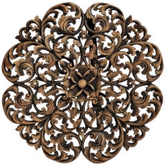 Southeast Asian Round Flower Wood Carving