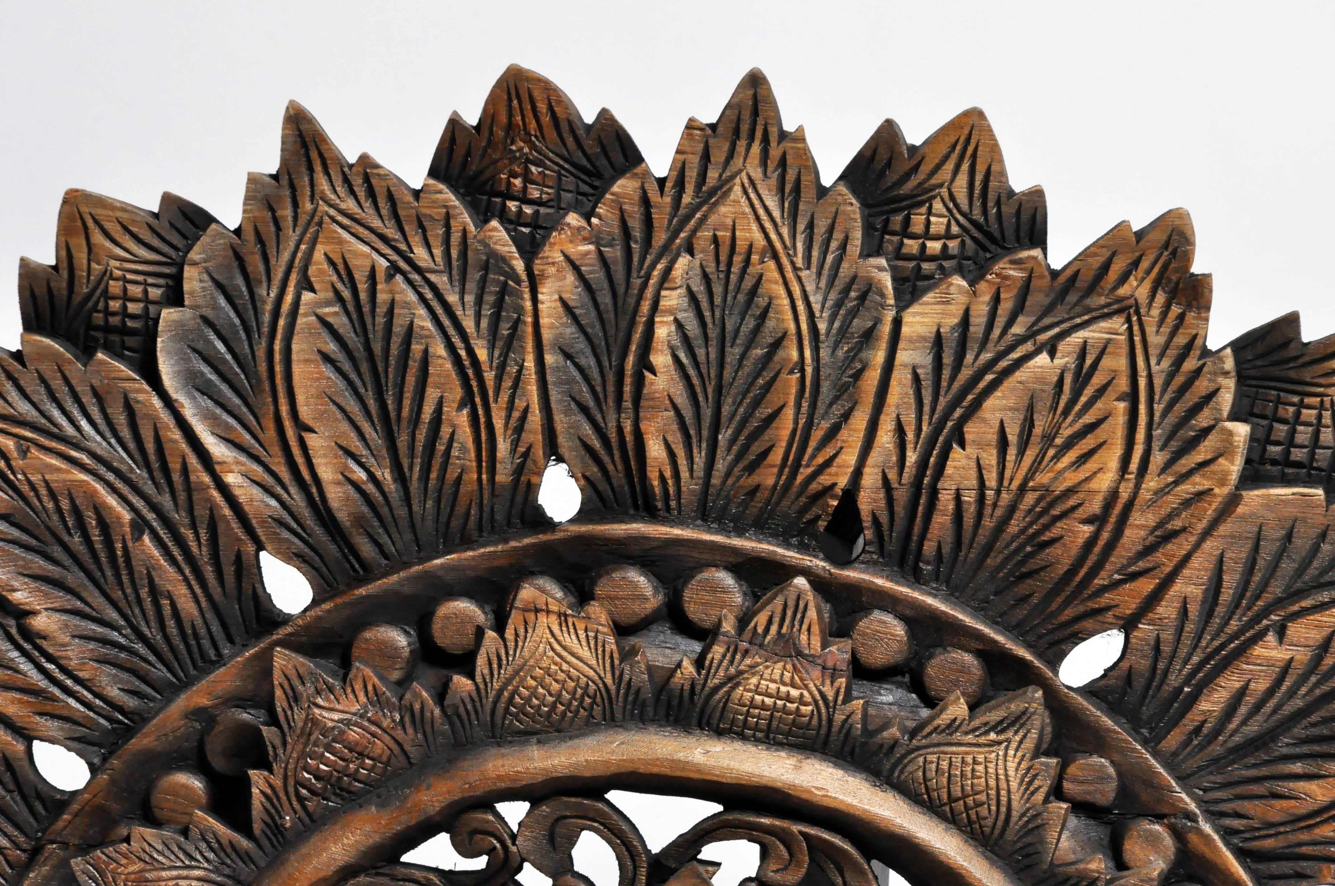 Contemporary Southeast Asian Round Hand-Carved Lotus Flower Panel
