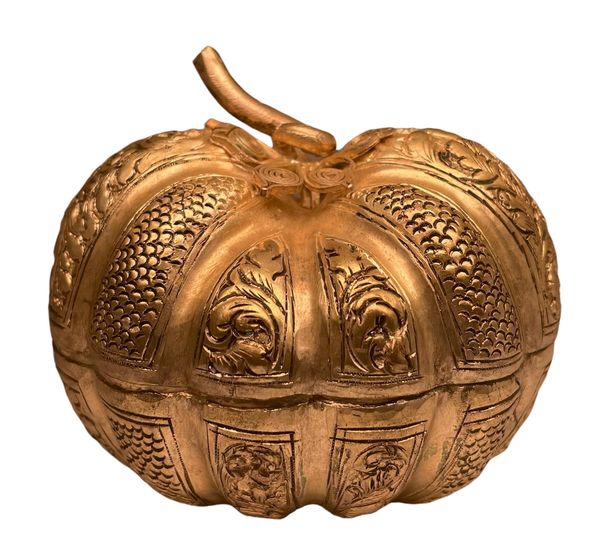 Cambodian Southeast Asian Silver Repousse Pumpkin Shaped Box For Sale