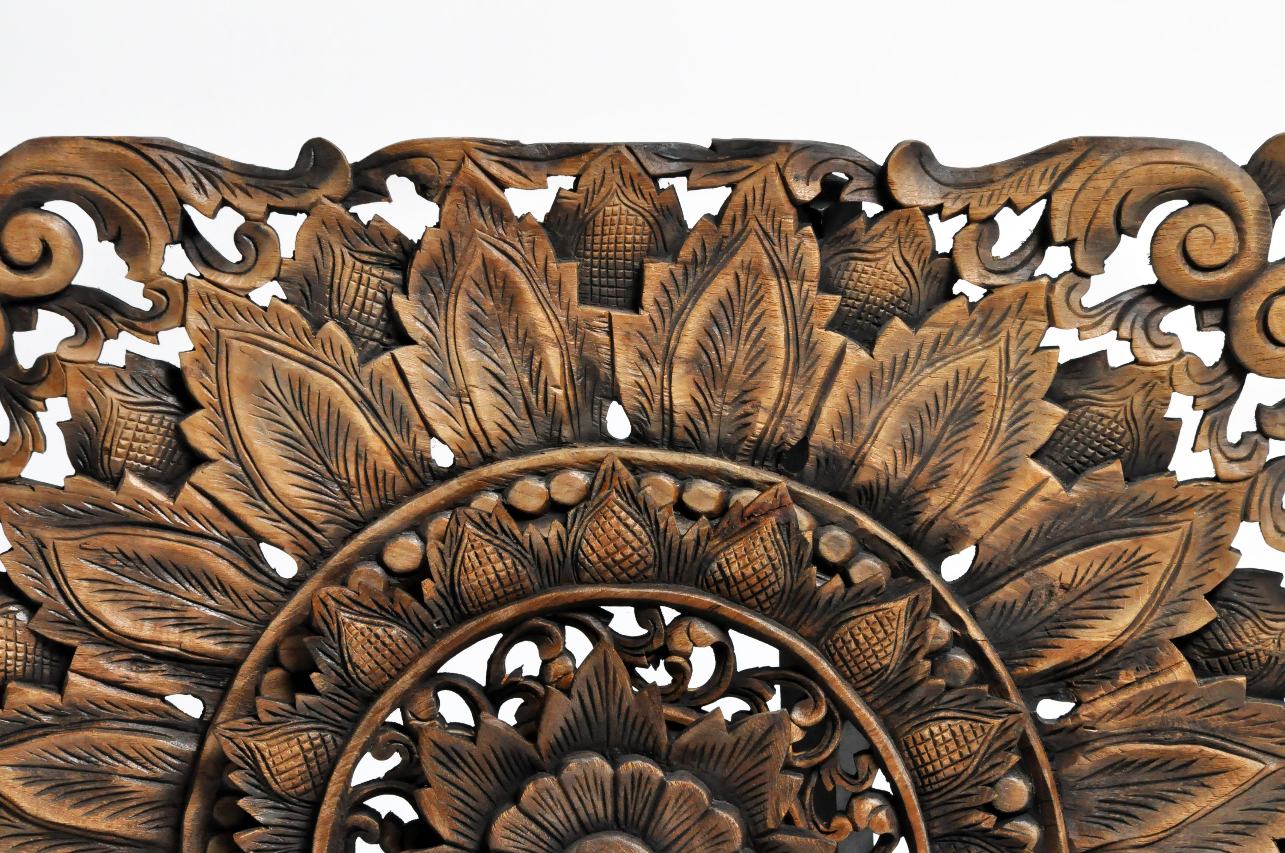 Contemporary Southeast Asian Square Carved Flower Panel