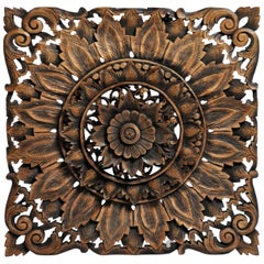 Southeast Asian Square Carved Flower Panel