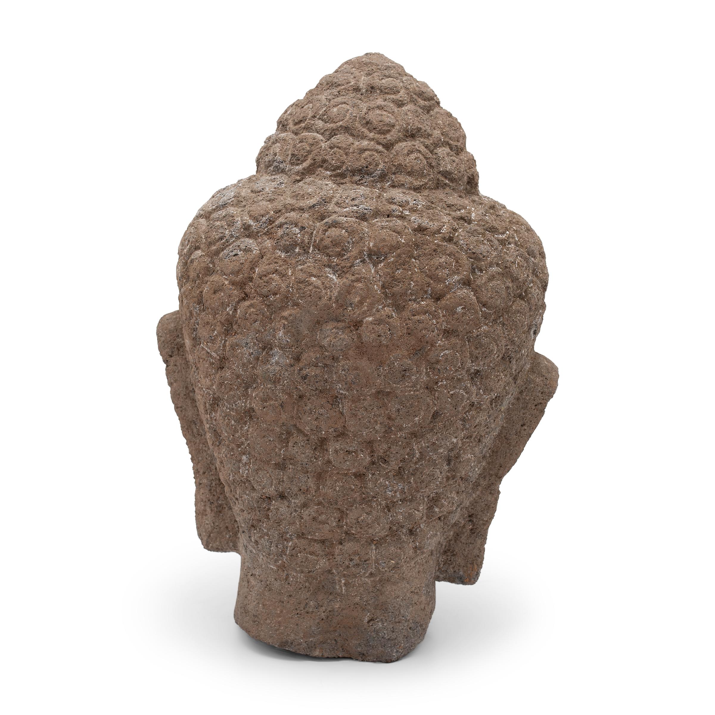 Carved Southeast Asian Stone Shakyamuni Buddha Head For Sale