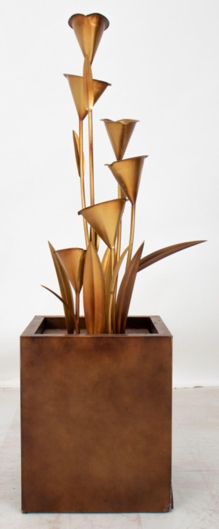 Southeast Asian Style Gilded Lily Fountain, 21st century, with lily blossoms arranged in a spiral fountain. 