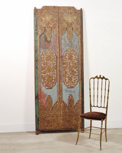 Southeast Asian Two Panel Polychrome Carved Temple or Haveli Door