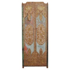 Southeast Asian Two Panel Polychrome Carved Temple or Haveli Door