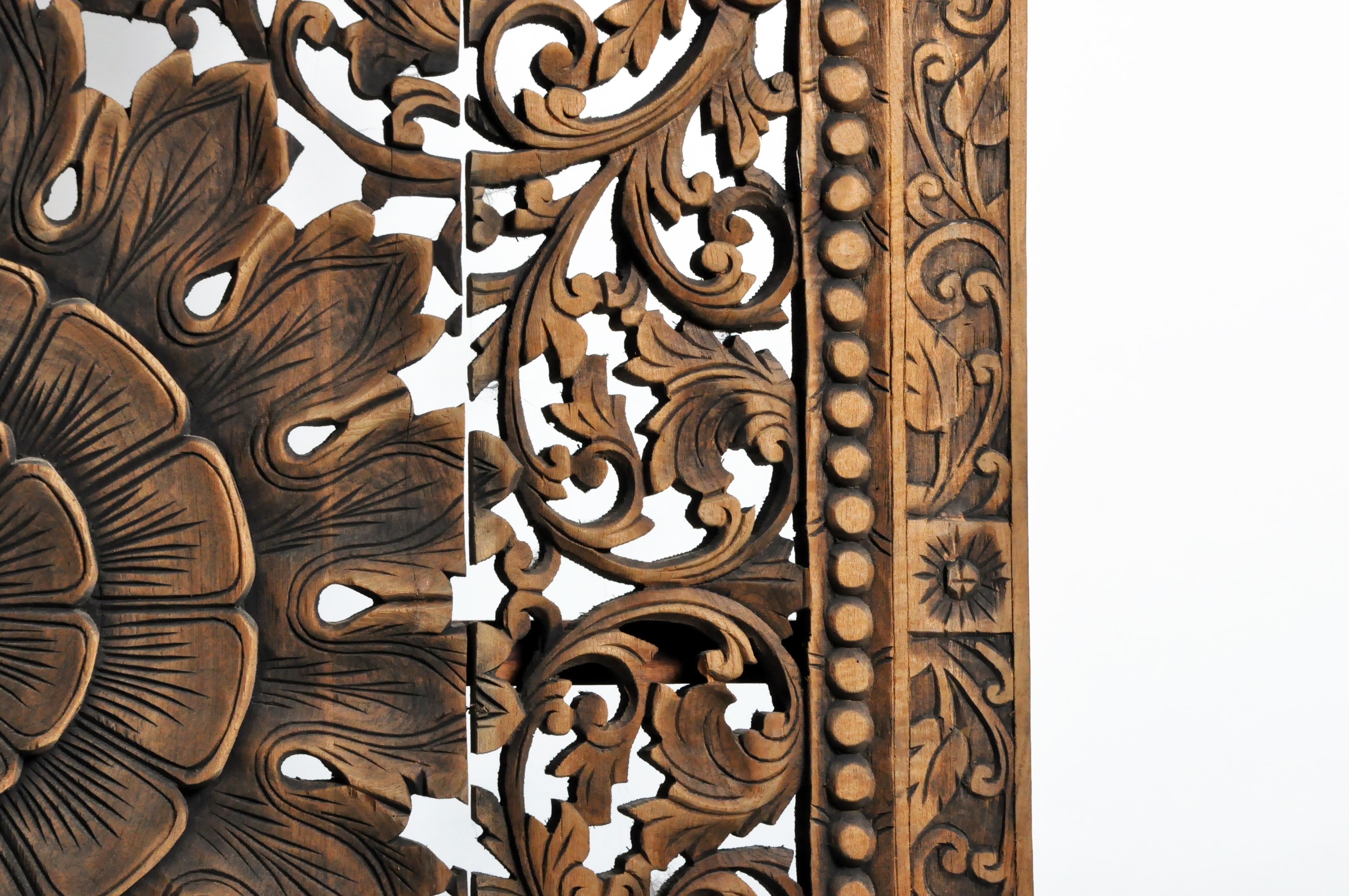 Southeast Asian Wood Carved Flower Panel 5