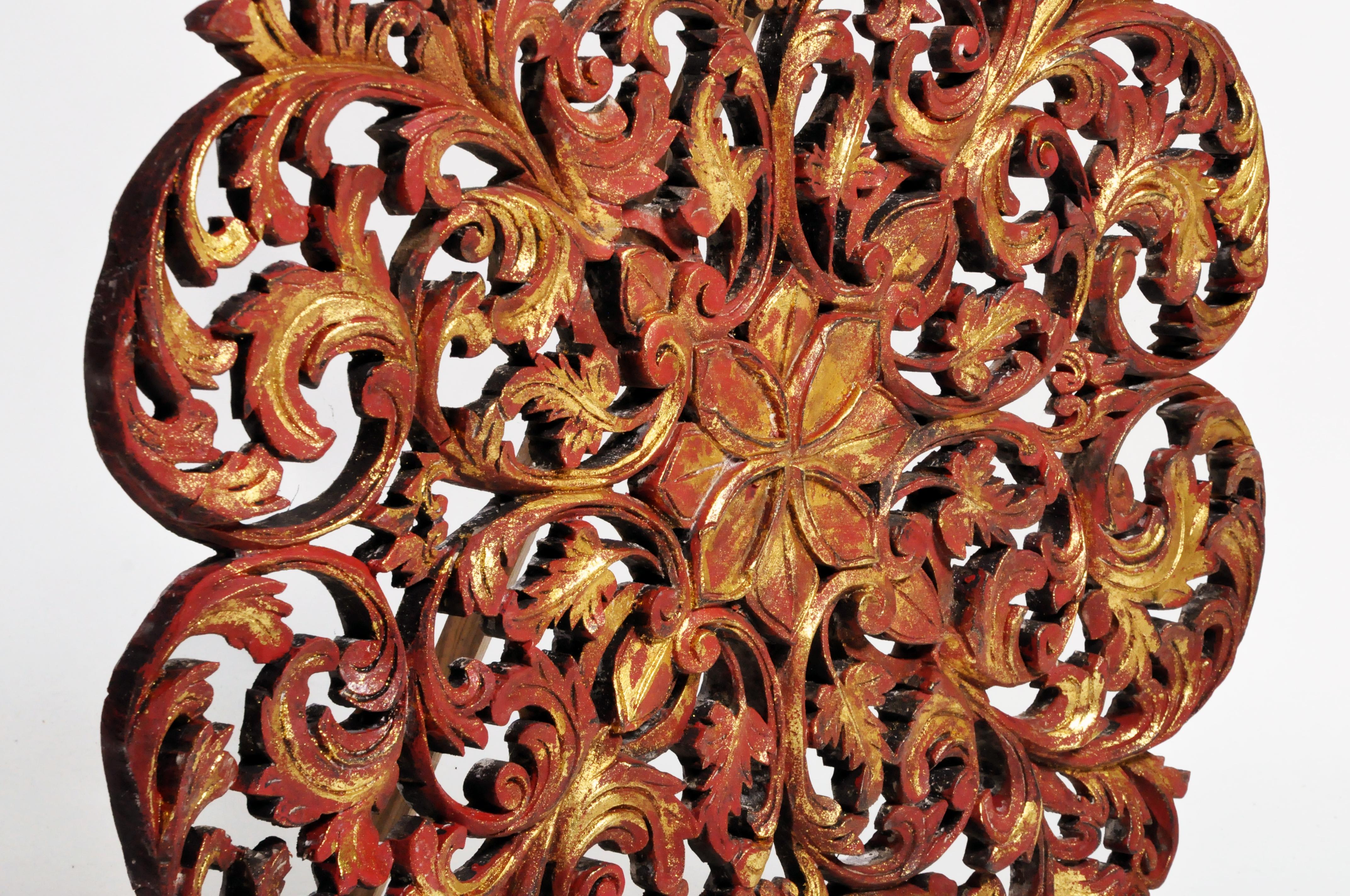 Southeast Asian Wood Carved Flower Panel 4