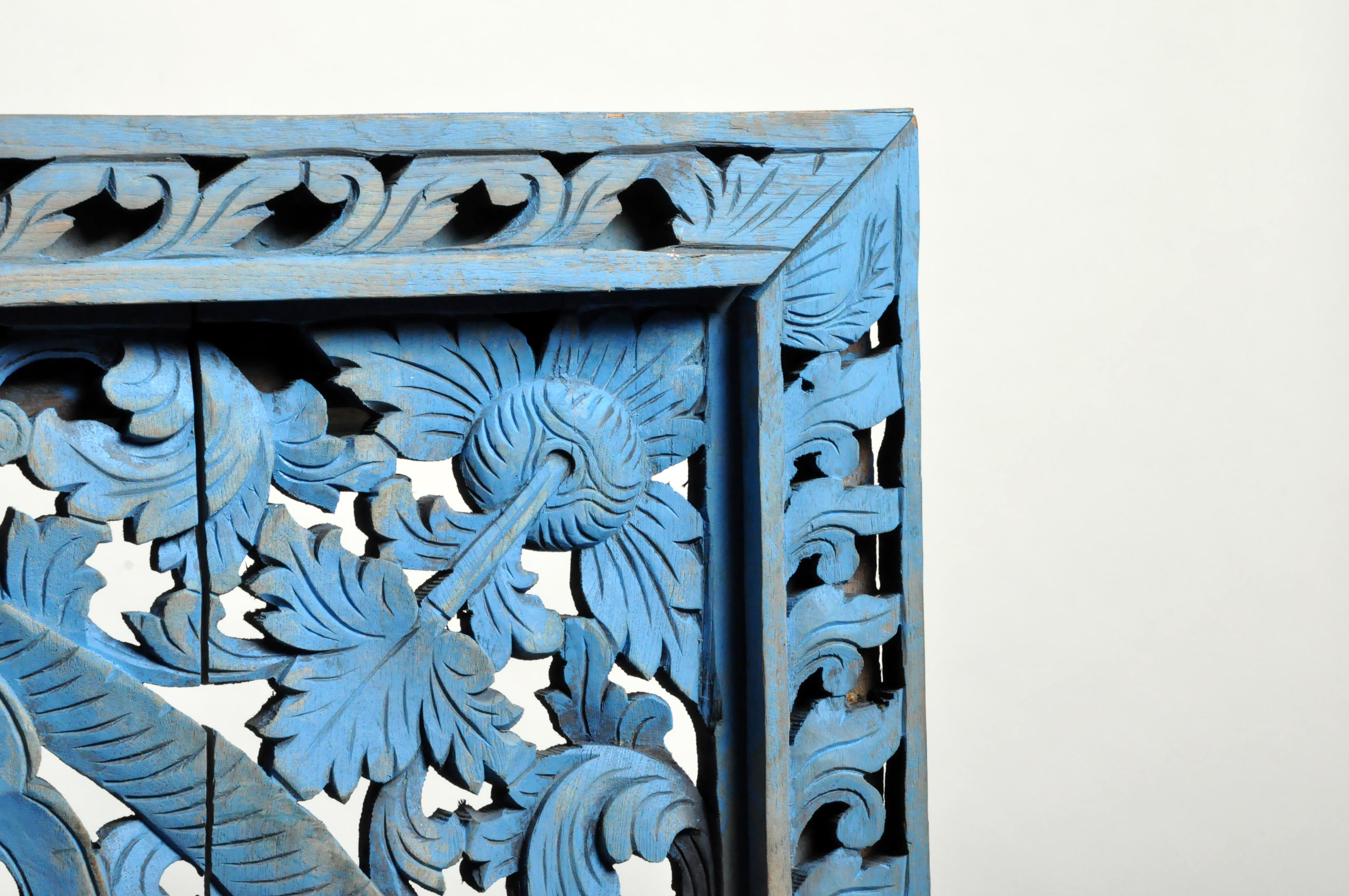 Southeast Asian Wood Carved Flower Panel 4