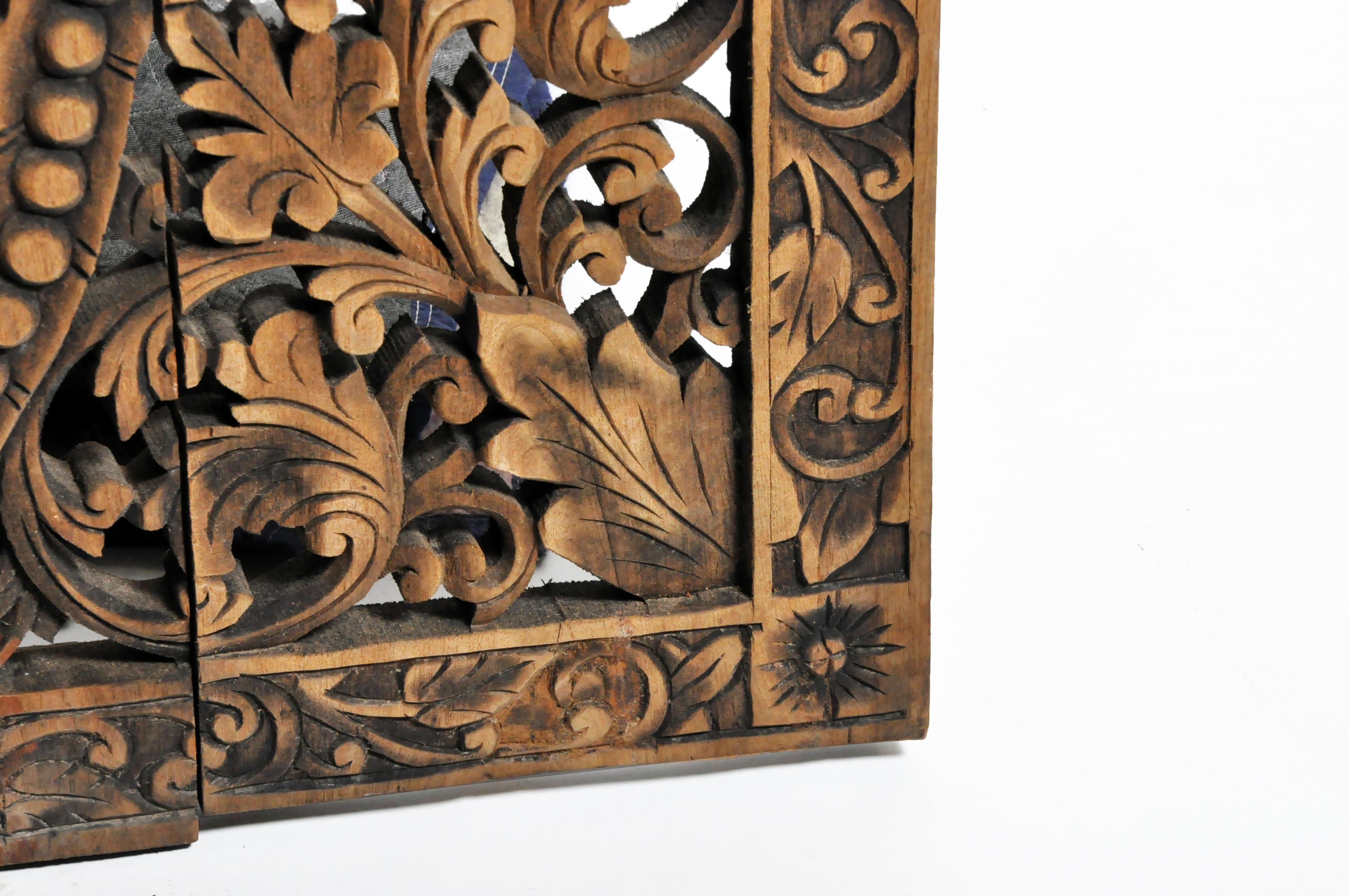 Southeast Asian Wood Carved Flower Panel 6