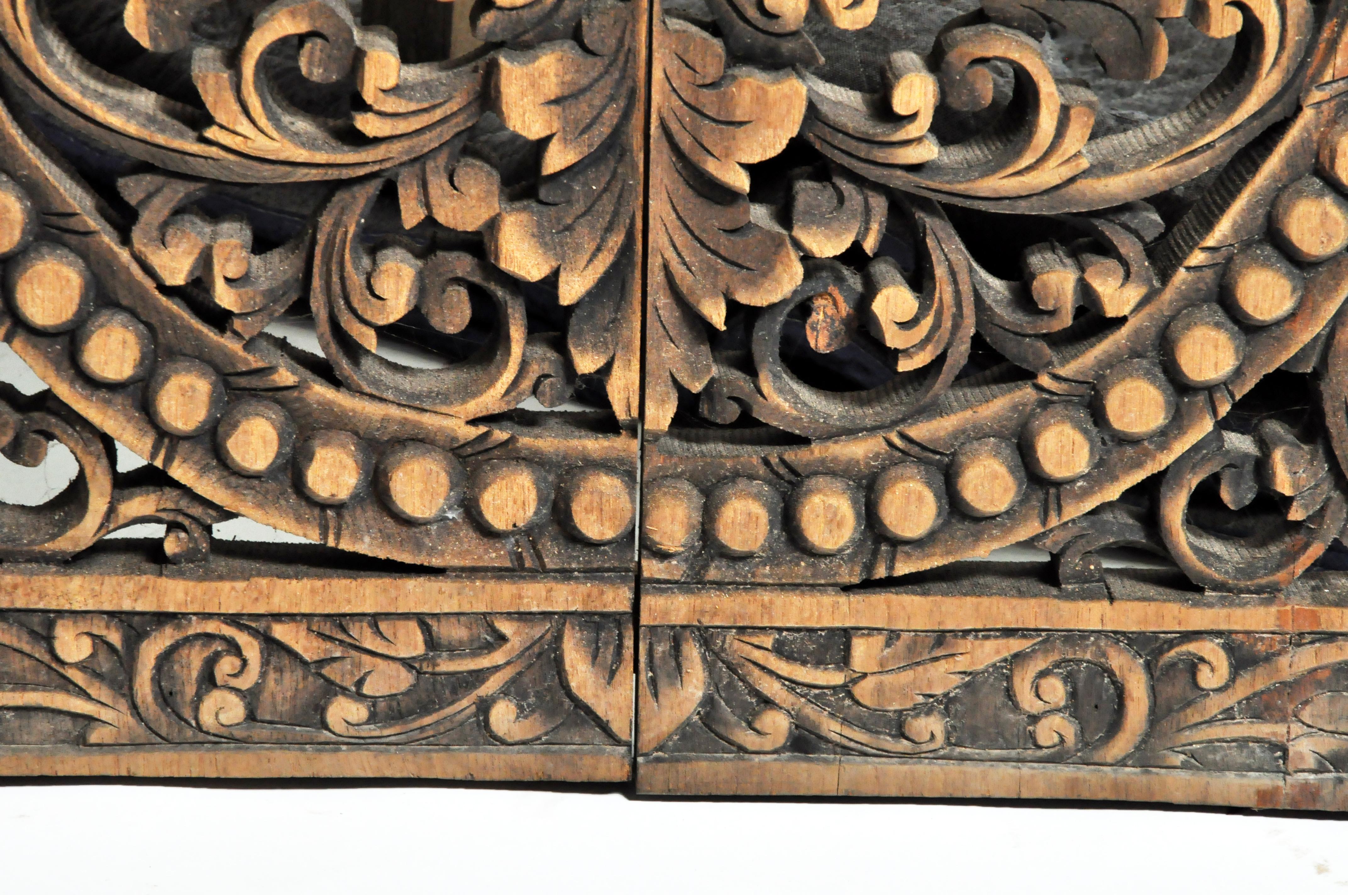 Southeast Asian Wood Carved Flower Panel 7