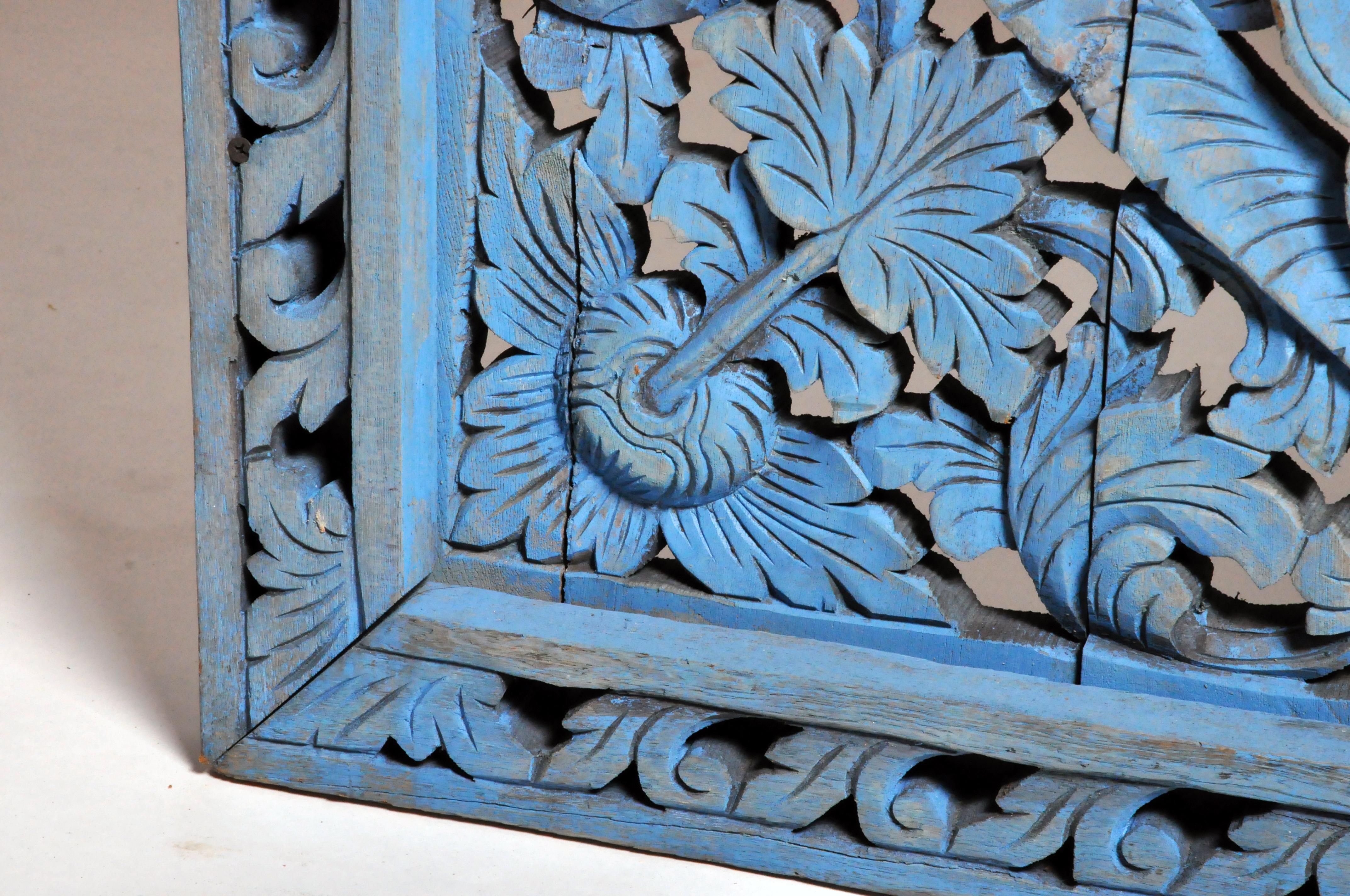 Southeast Asian Wood Carved Flower Panel 8