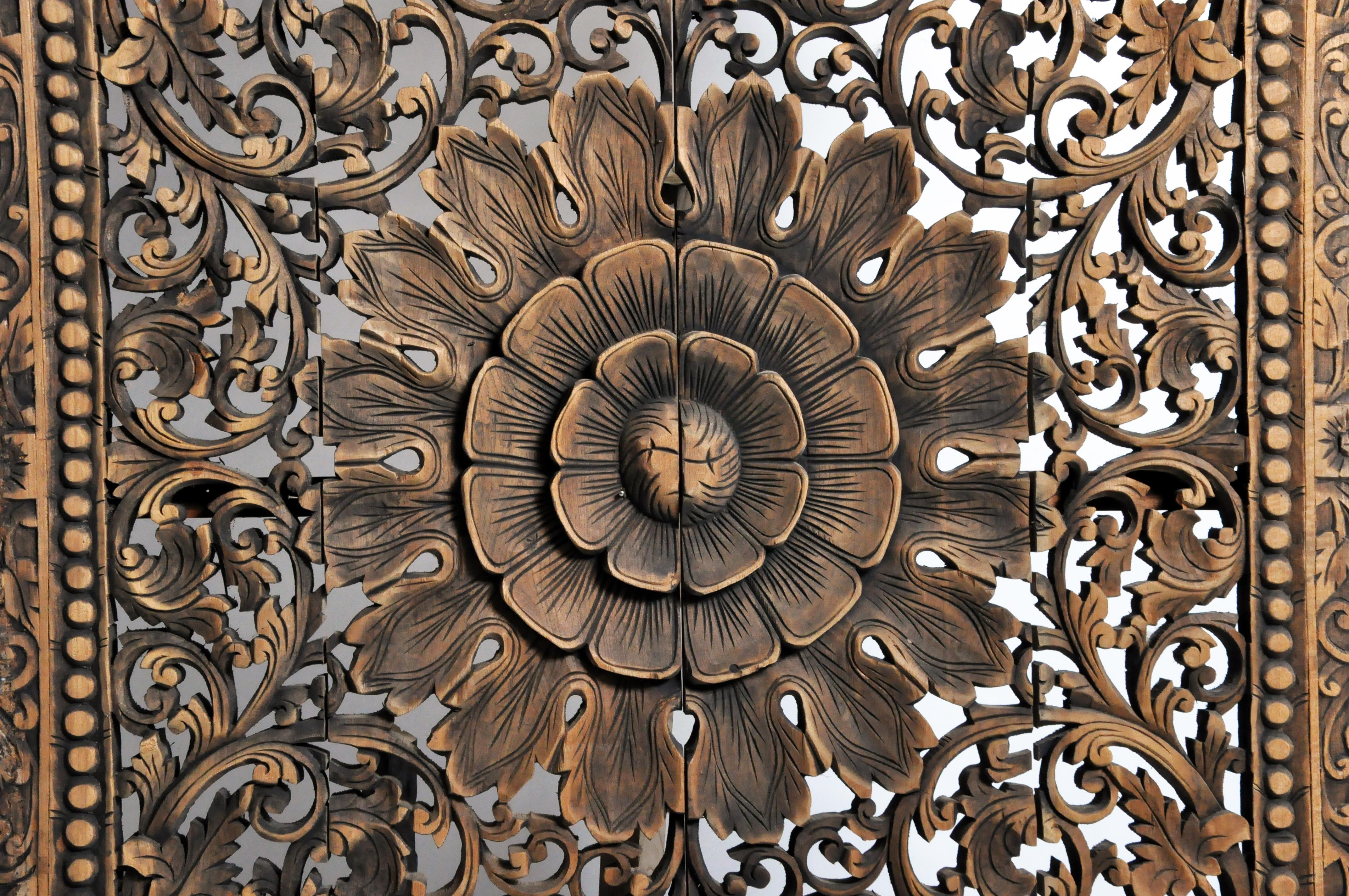 Southeast Asian Wood Carved Flower Panel 10