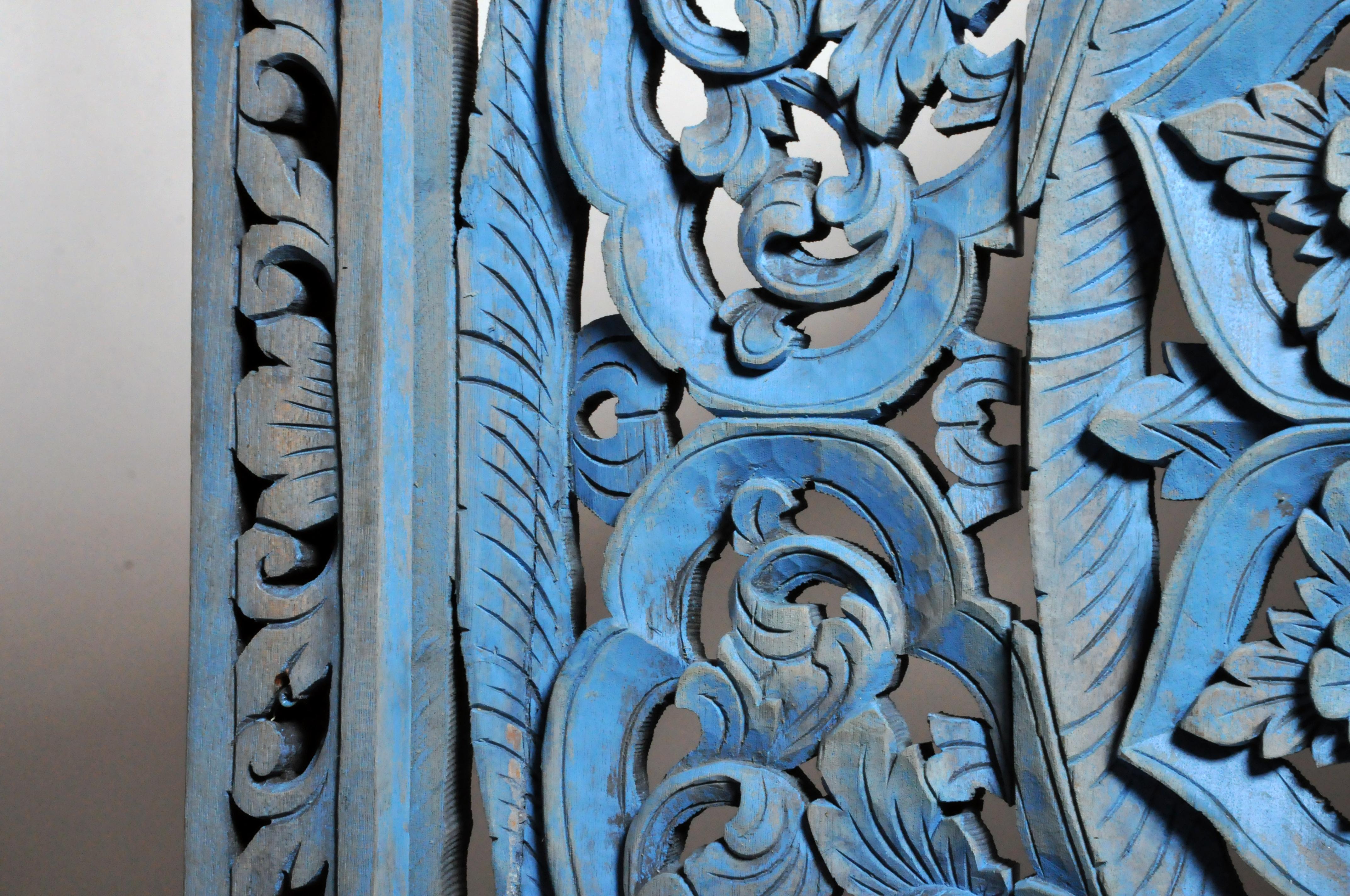 Southeast Asian Wood Carved Flower Panel 9