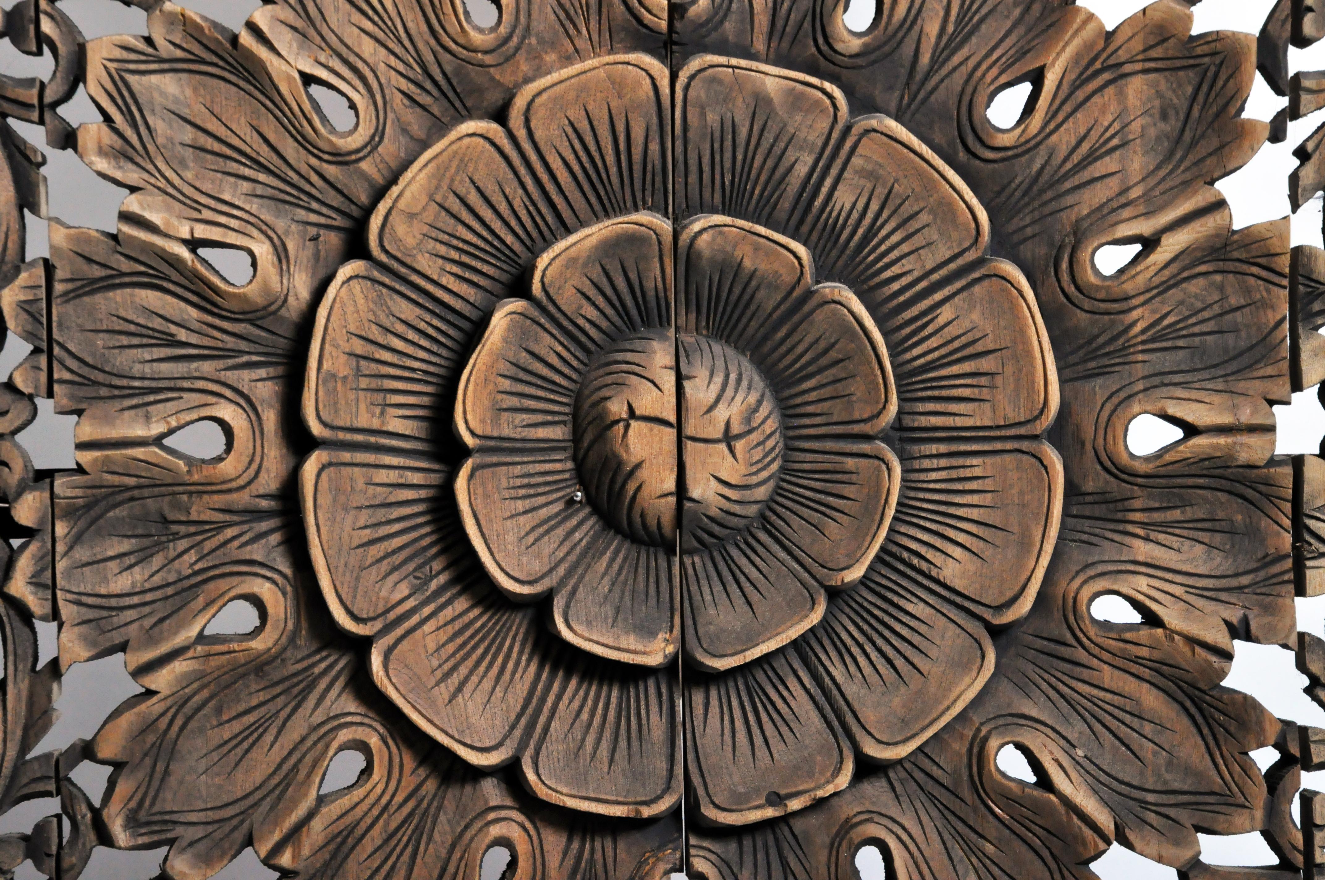 Southeast Asian Wood Carved Flower Panel 11