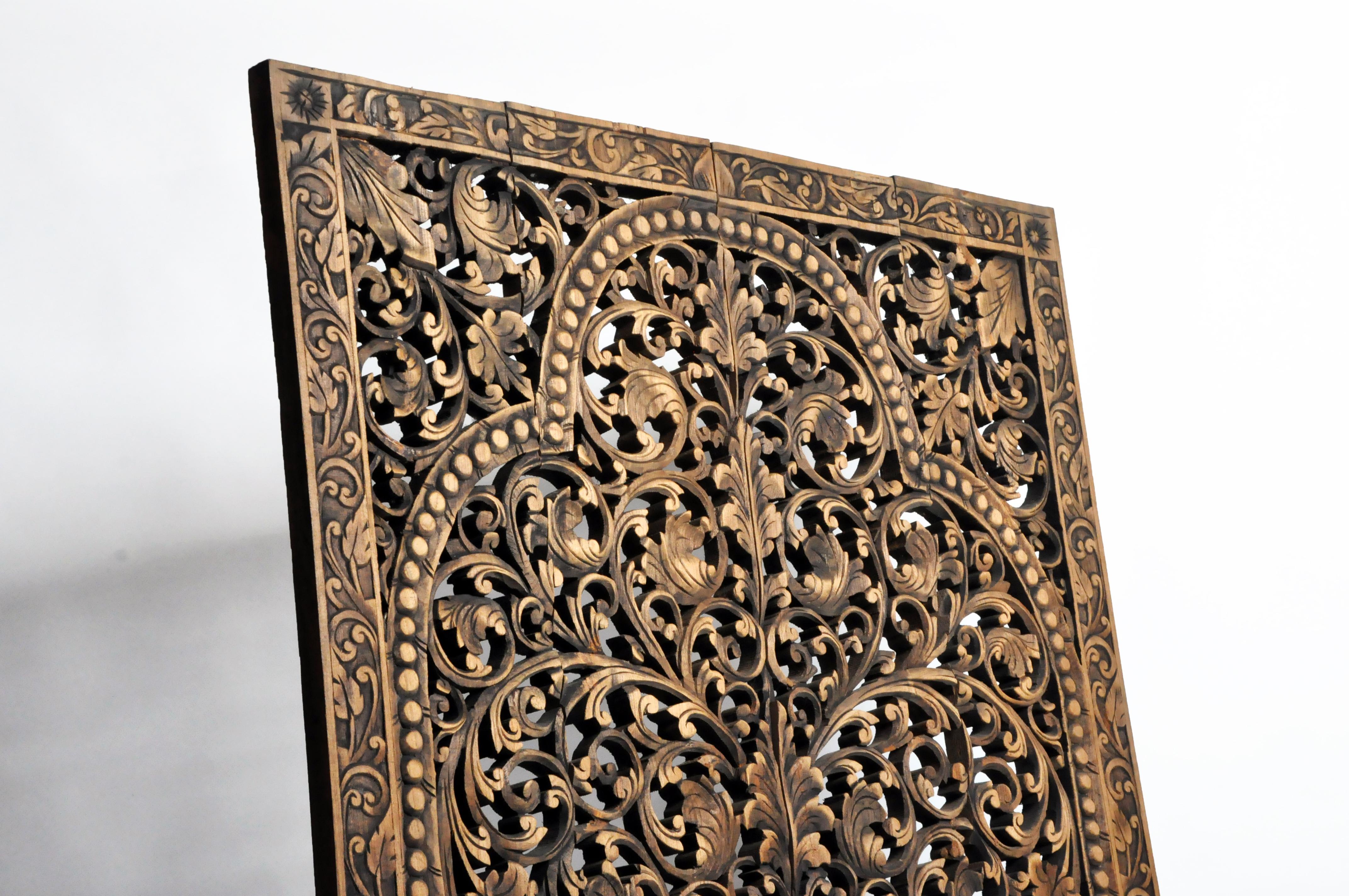 Southeast Asian Wood Carved Flower Panel 13