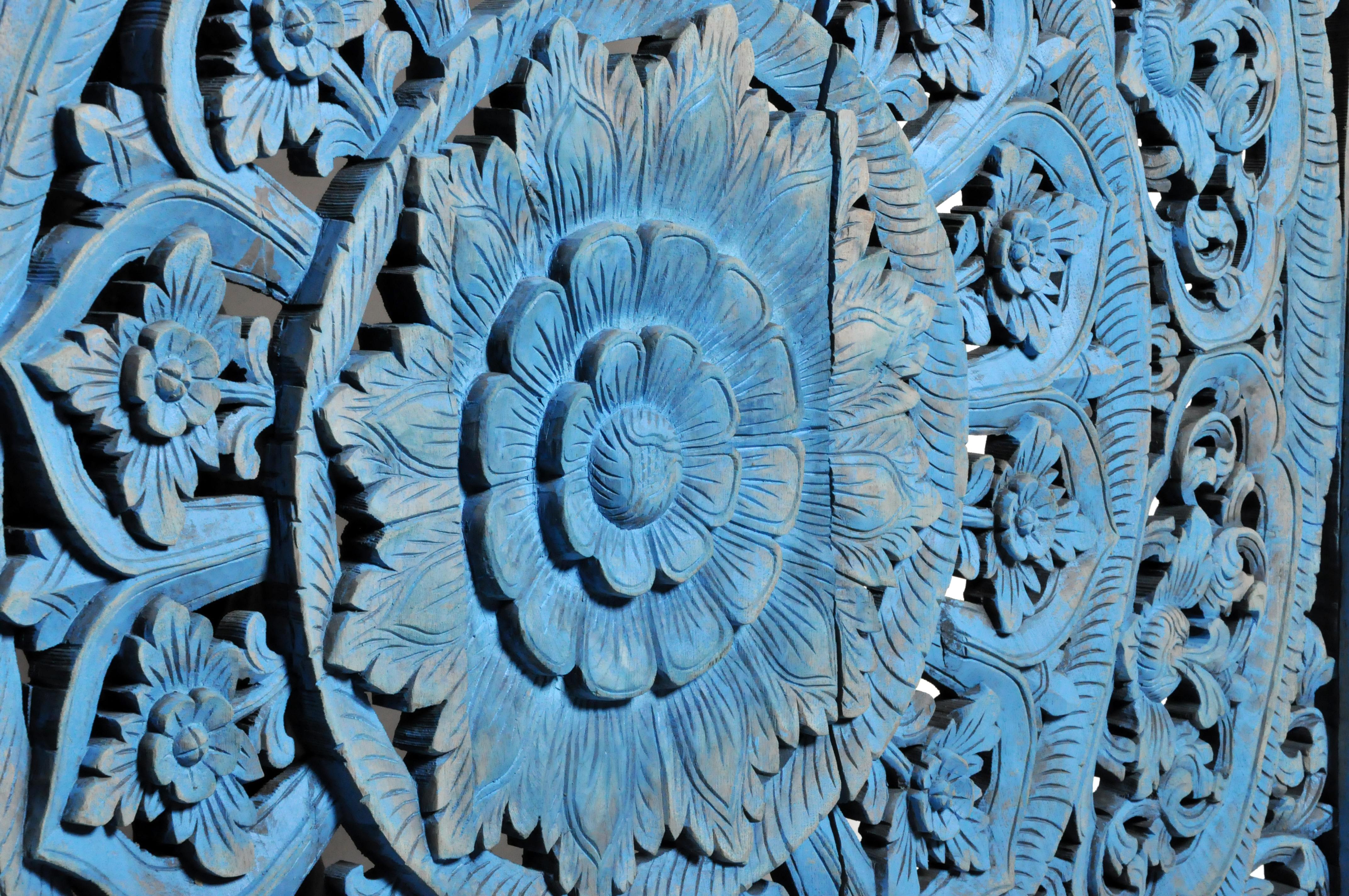 Southeast Asian Wood Carved Flower Panel 14