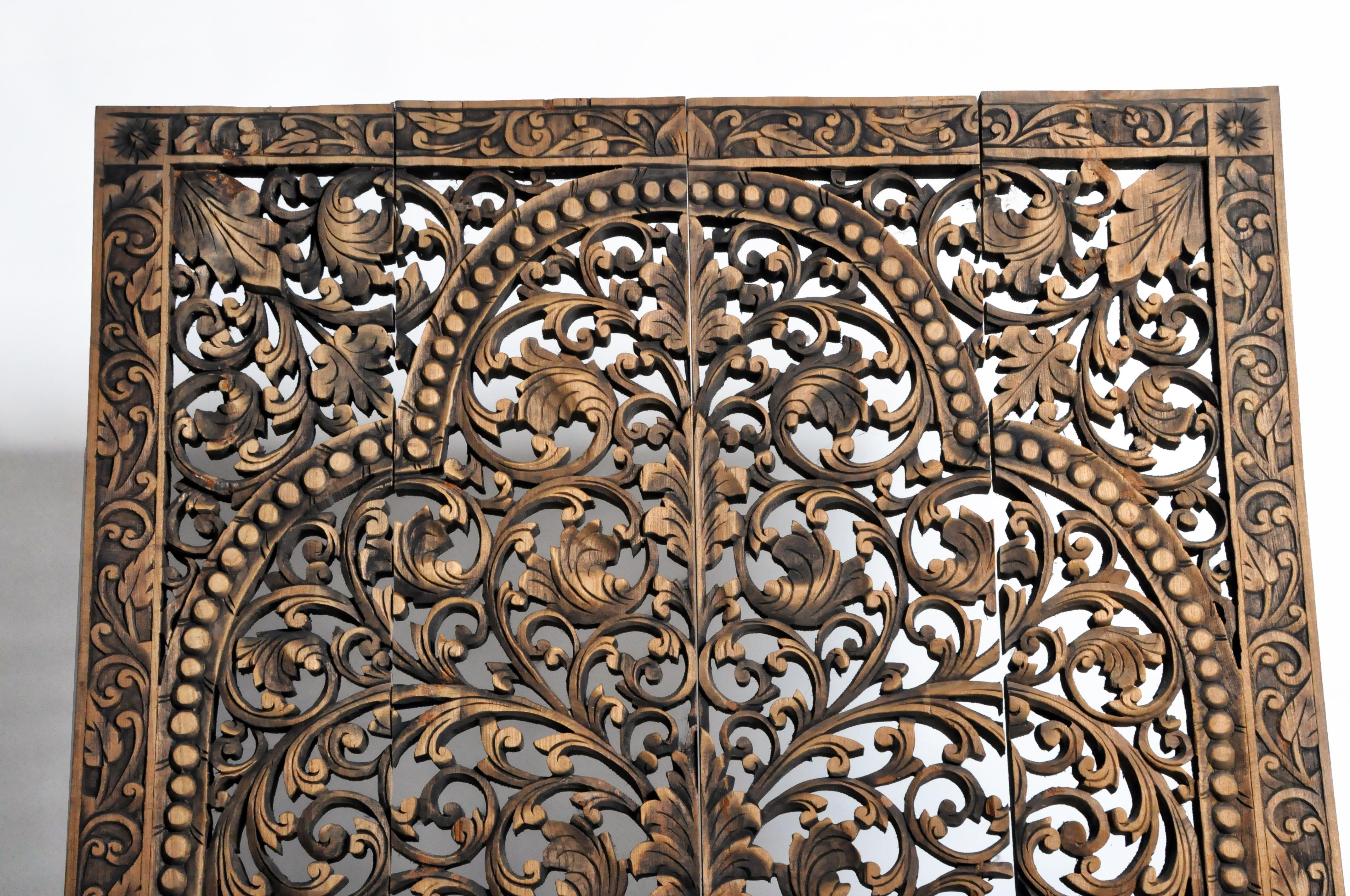 Contemporary Southeast Asian Wood Carved Flower Panel