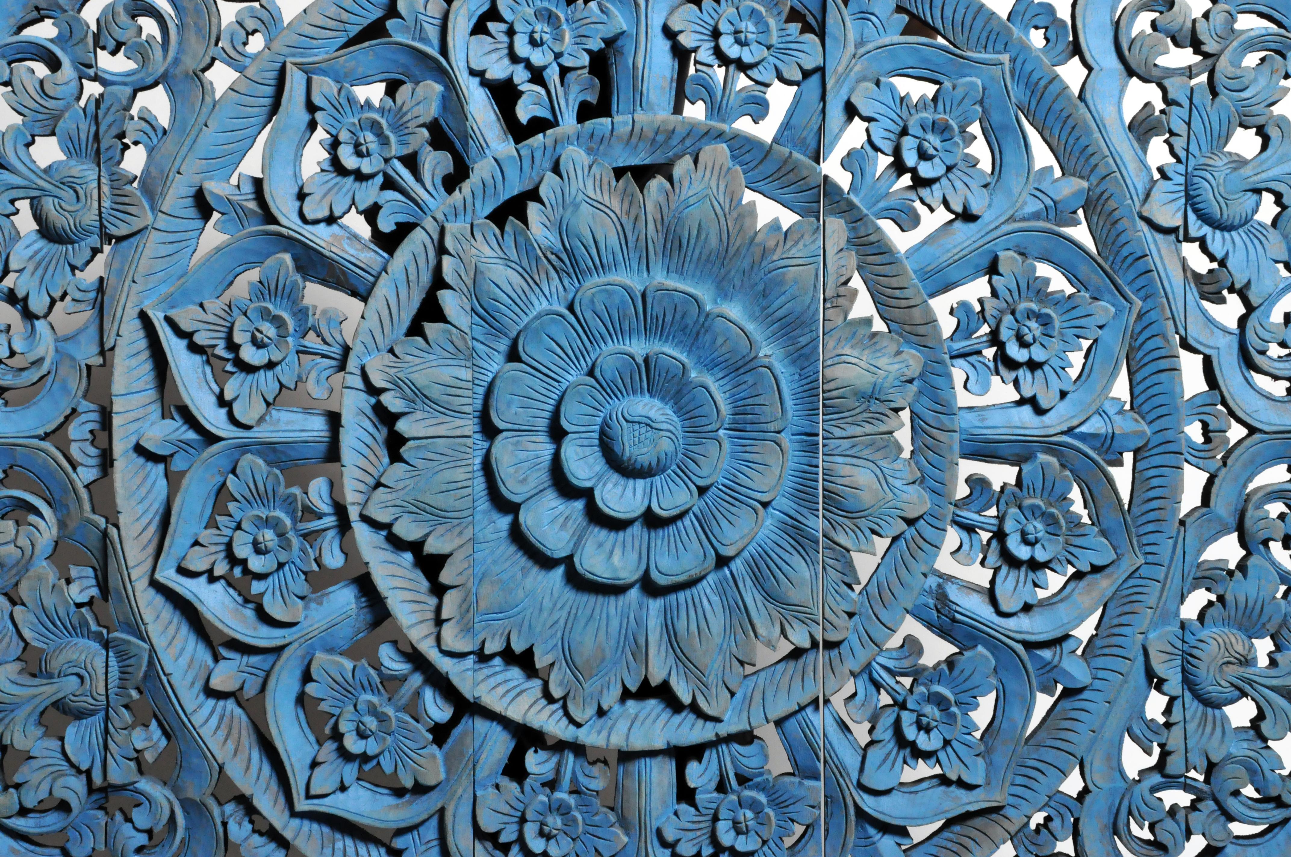 20th Century Southeast Asian Wood Carved Flower Panel