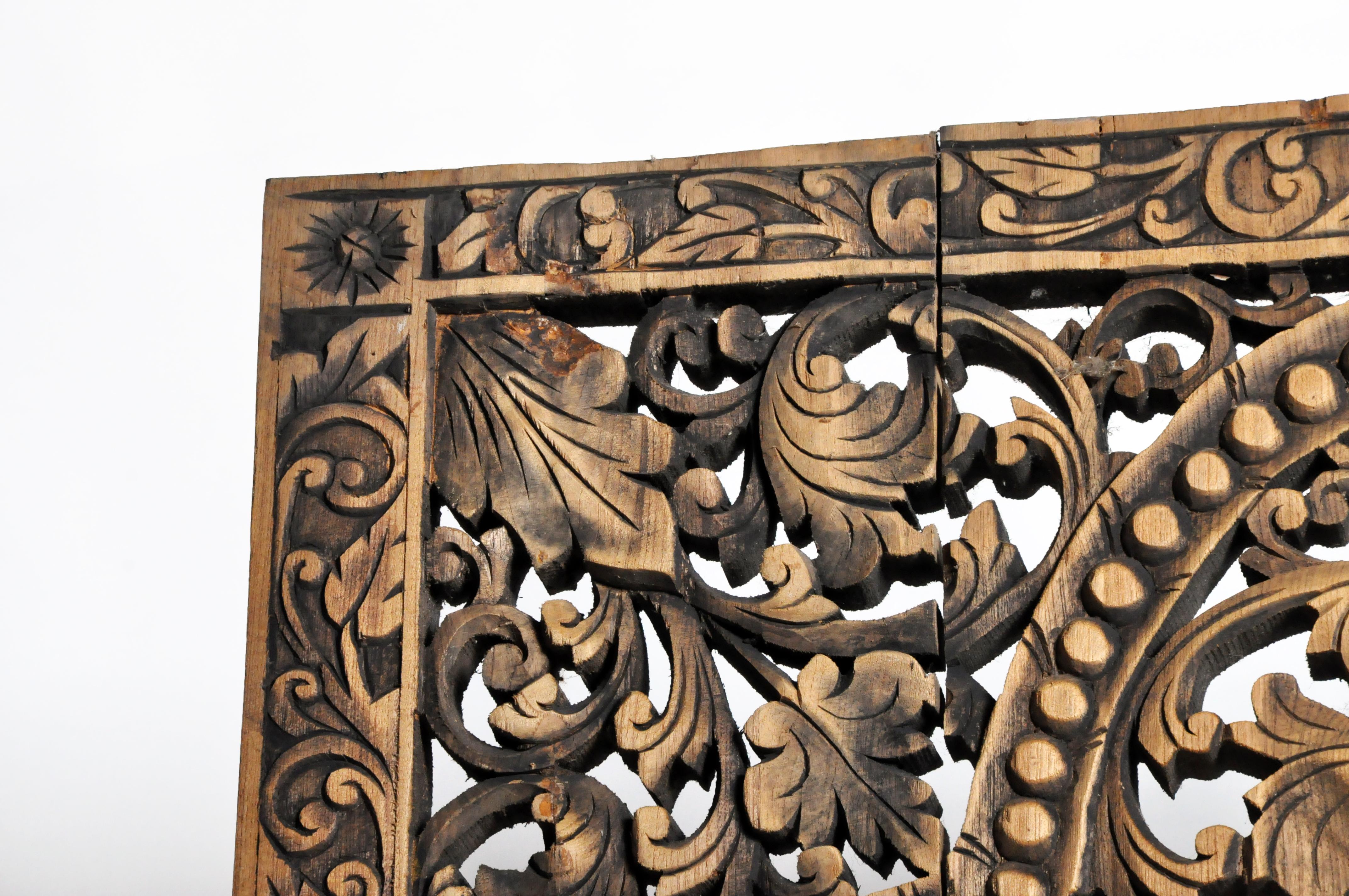 Southeast Asian Wood Carved Flower Panel 2