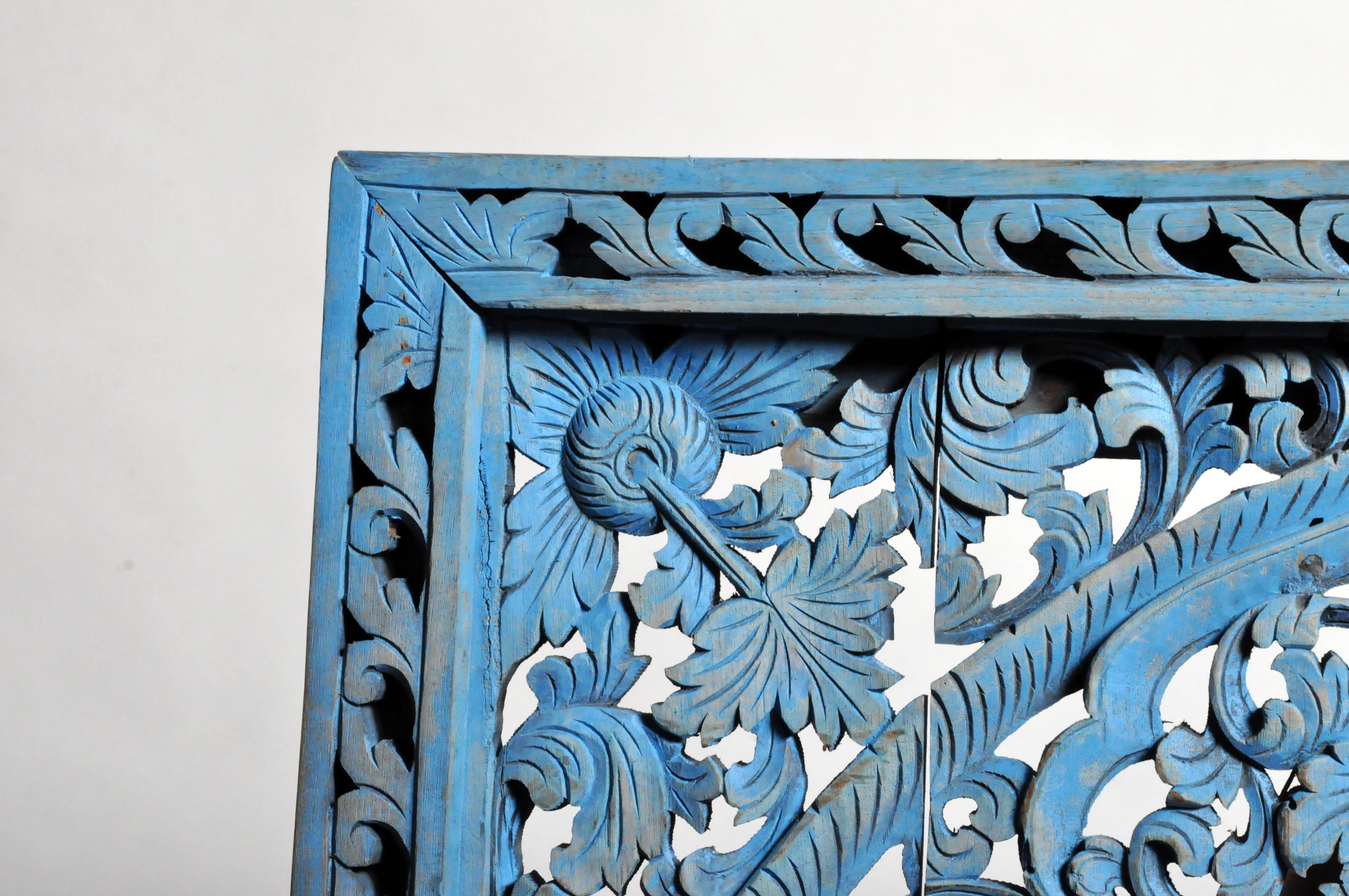 Southeast Asian Wood Carved Flower Panel 1