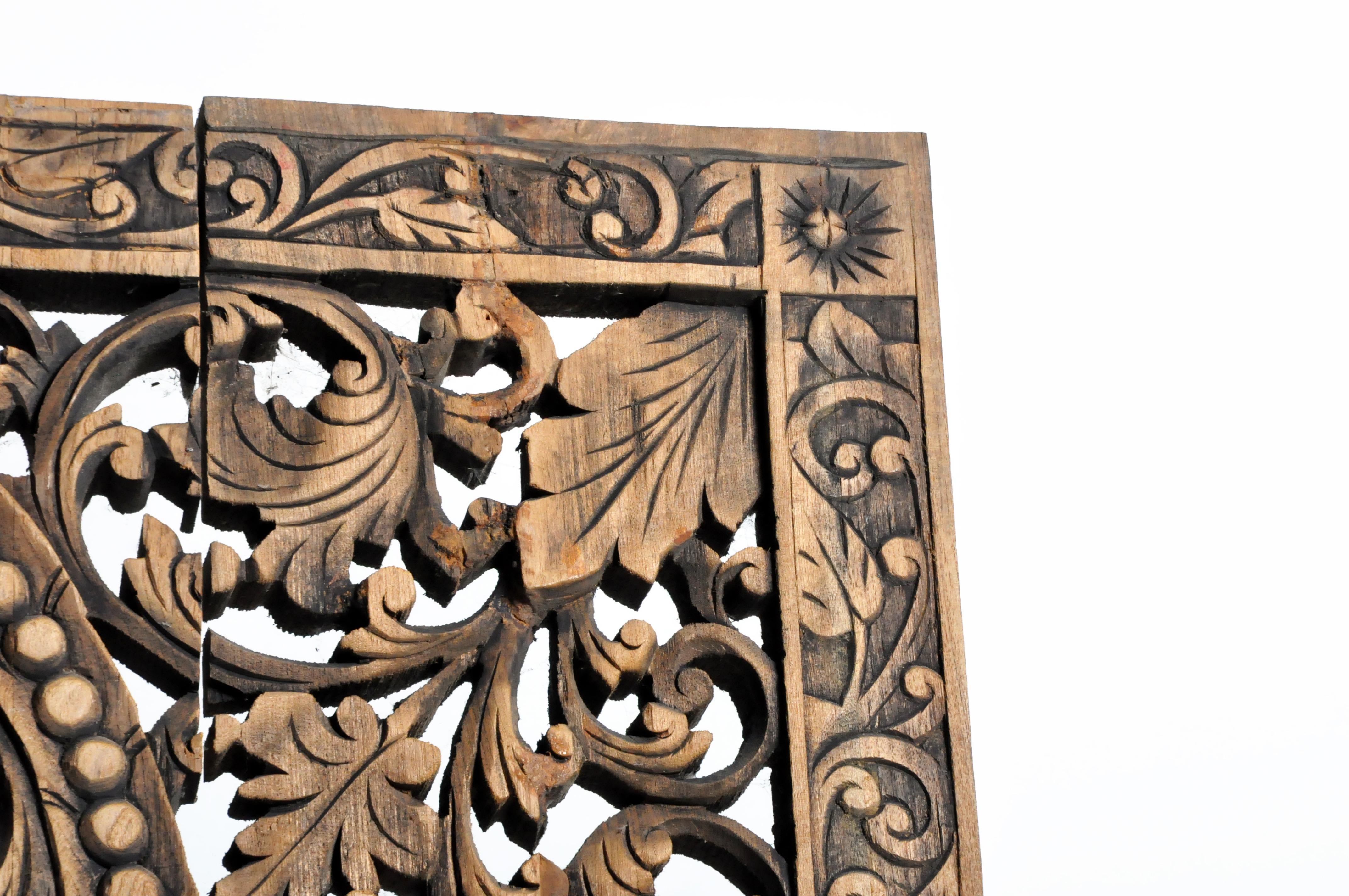 Southeast Asian Wood Carved Flower Panel 4