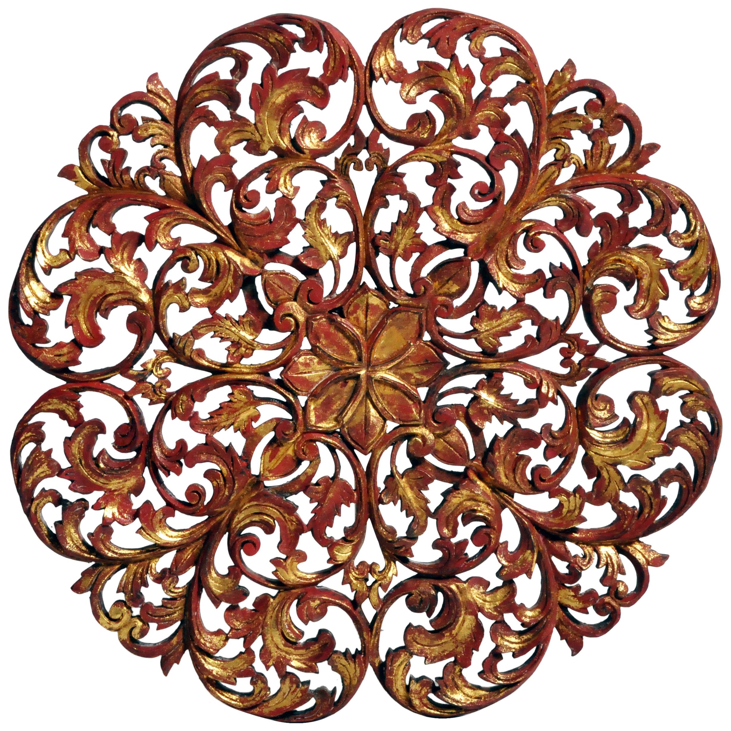 Southeast Asian Wood Carved Flower Panel