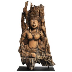 Southeast Asian Wood Carving of a Goddess