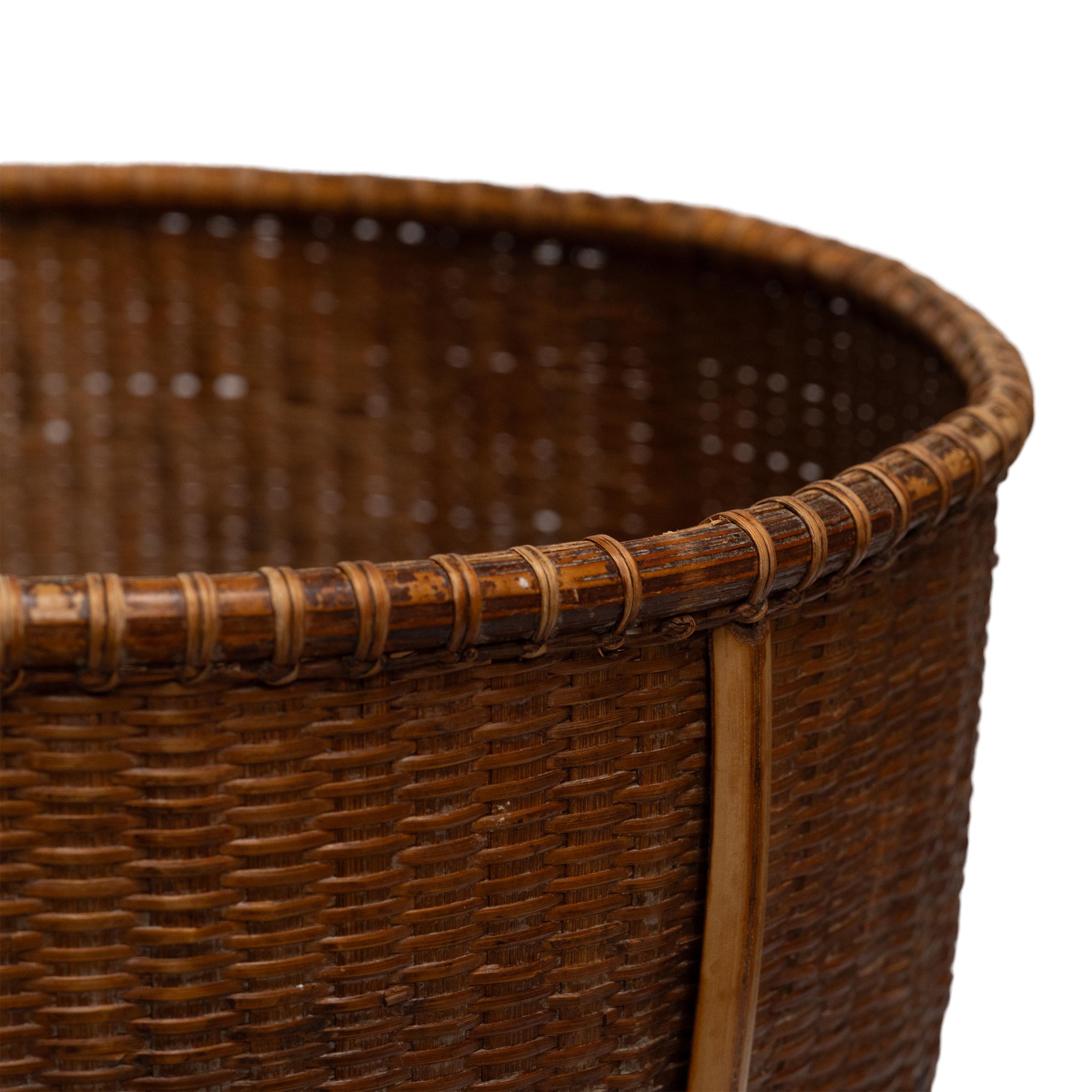 Hand-Woven Southeast Asian Woven Bamboo Pack Basket