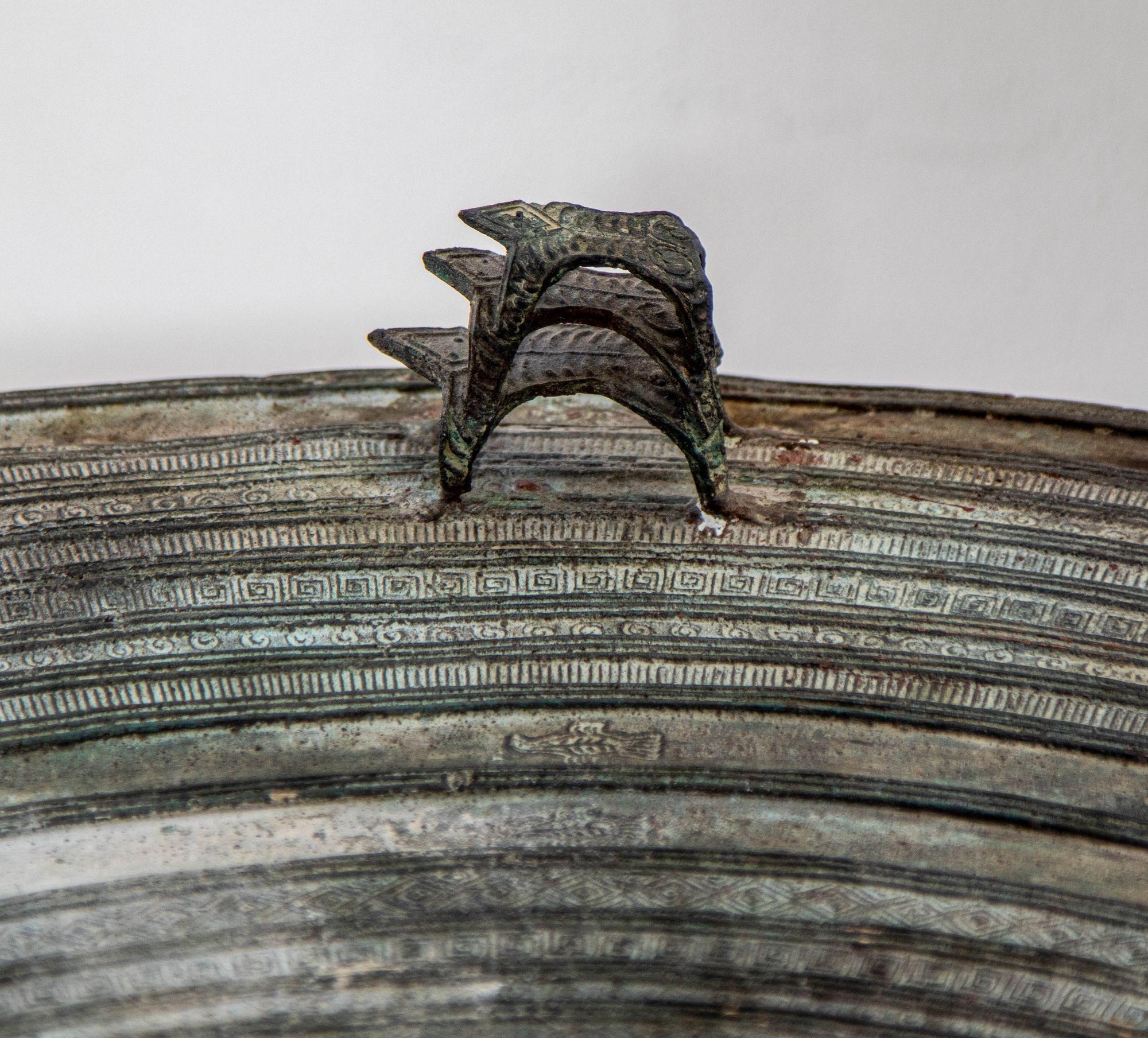 Cast Southeast Burmese Bronze Asian Rain Drum Side Table 30 in. diameter