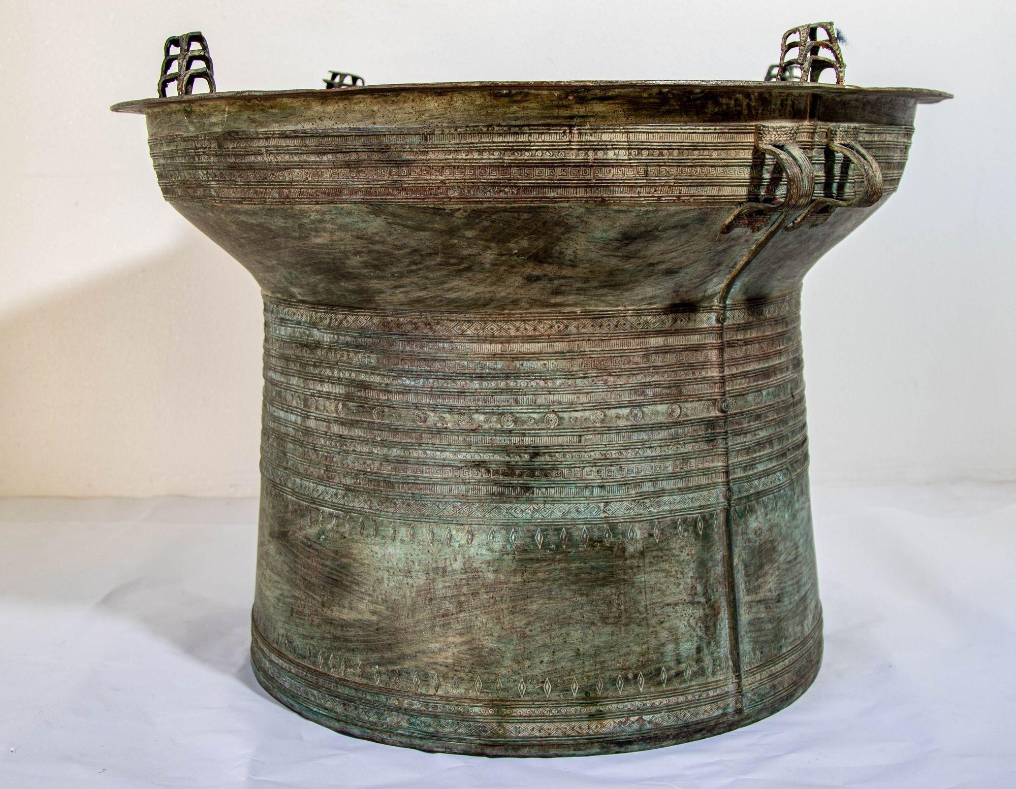 20th Century Southeast Burmese Bronze Asian Rain Drum Side Table 30 in. diameter For Sale
