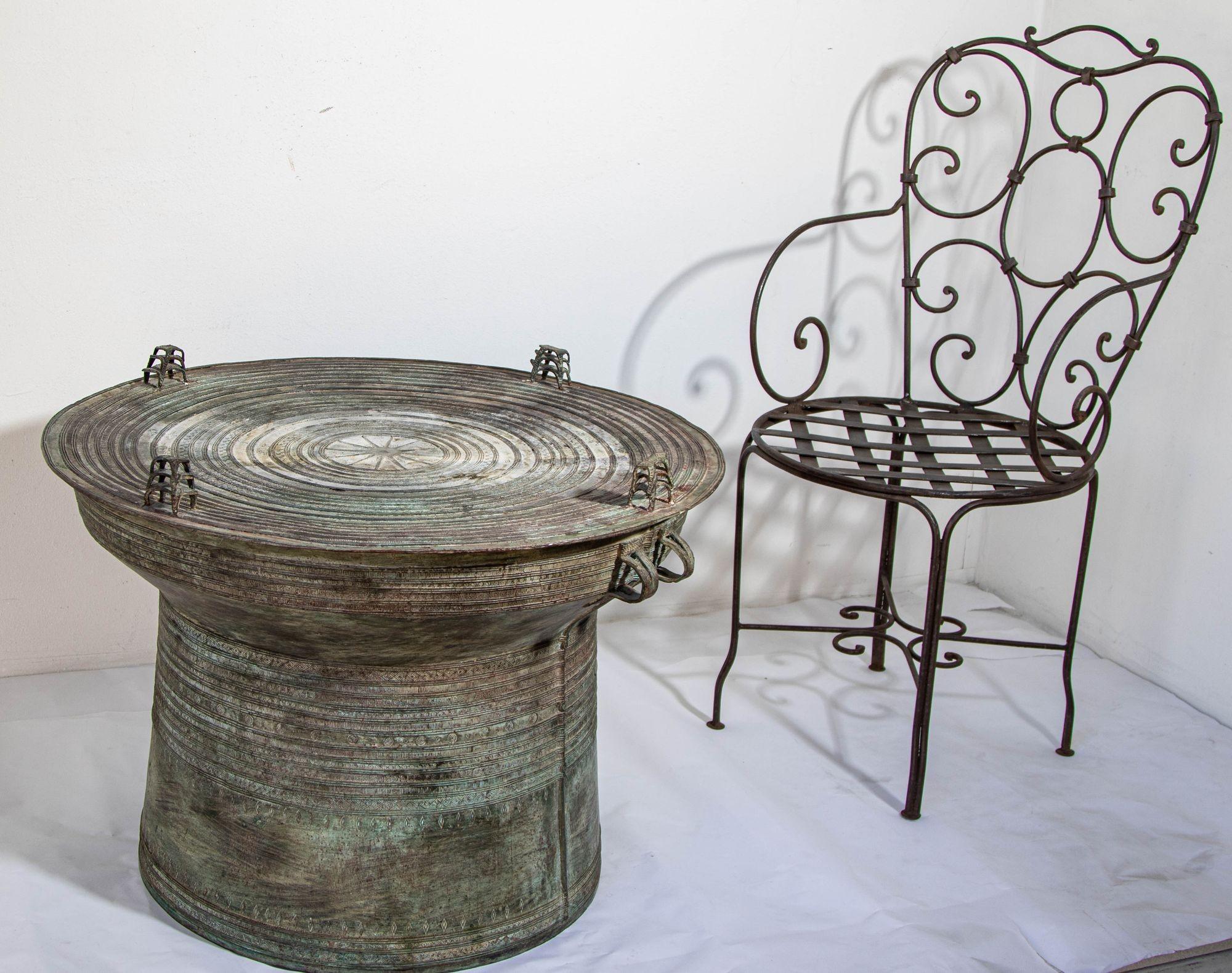 Southeast Burmese Bronze Asian Rain Drum Side Table 30 in. diameter For Sale 1