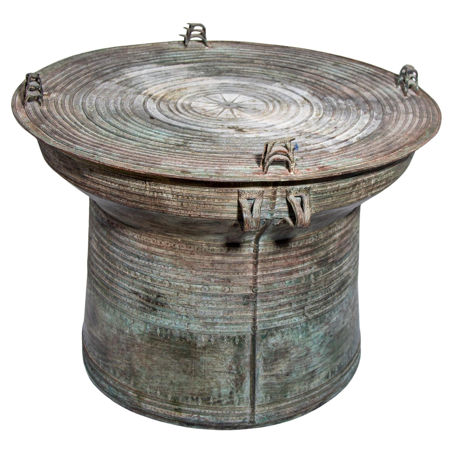 Southeast Burmese Bronze Asian Rain Drum Side Table 30 in. diameter For Sale