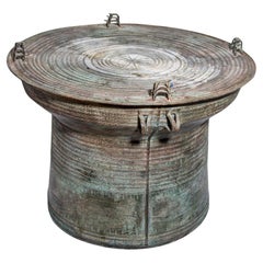 Used Southeast Burmese Bronze Asian Rain Drum Side Table 30 in. diameter