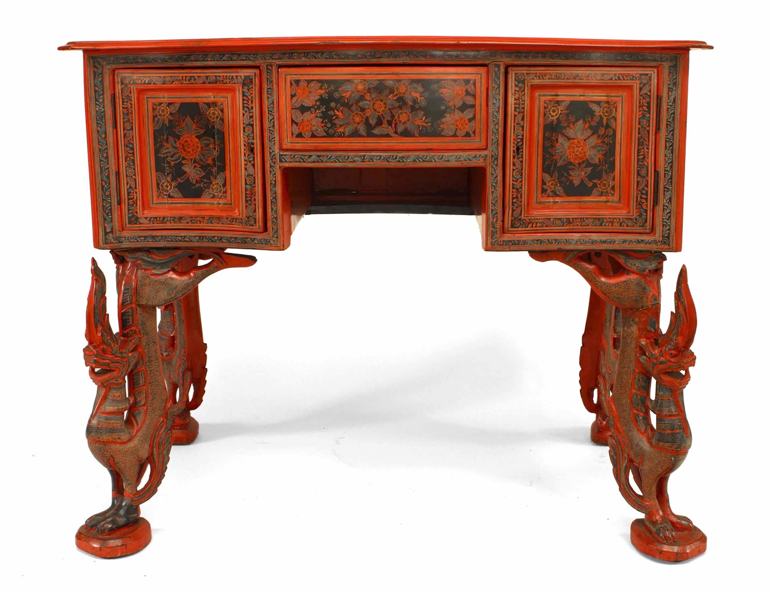 Southeast Asian Red Lacquered Decorated Desk In Good Condition For Sale In New York, NY