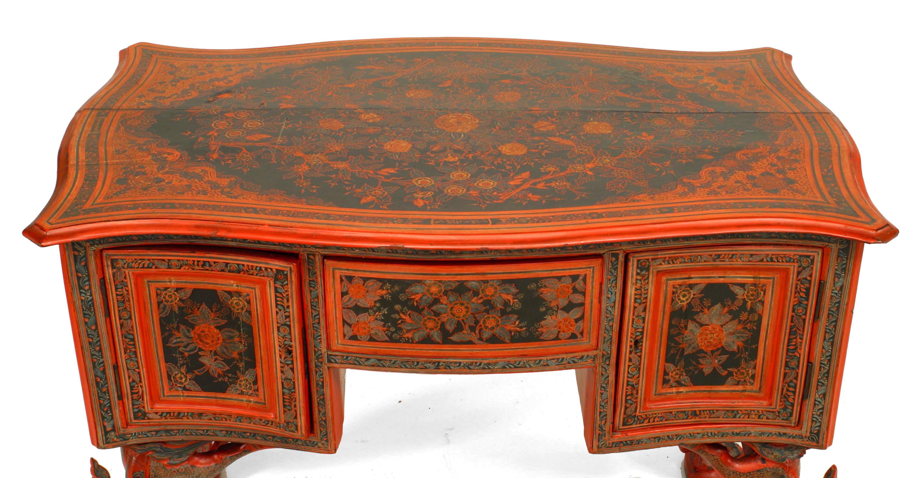 19th Century Southeast Asian Red Lacquered Decorated Desk For Sale