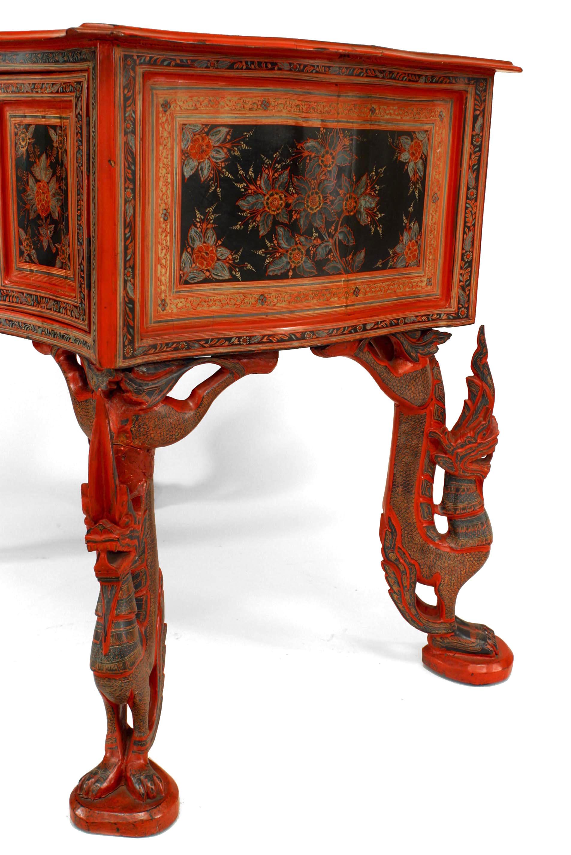 Southeast Asian Red Lacquered Decorated Desk For Sale 1