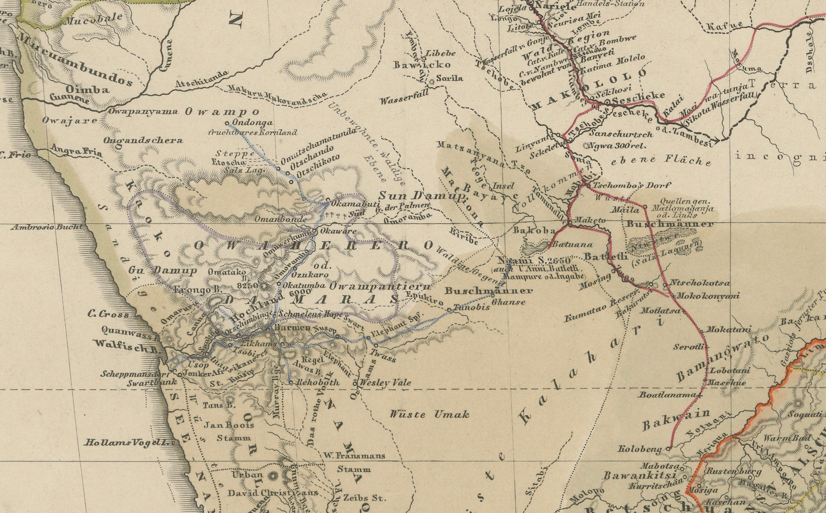 Tedesco Mappa antica dell'Africa meridionale e del Madagascar - Splendida edizione del 1857 in vendita