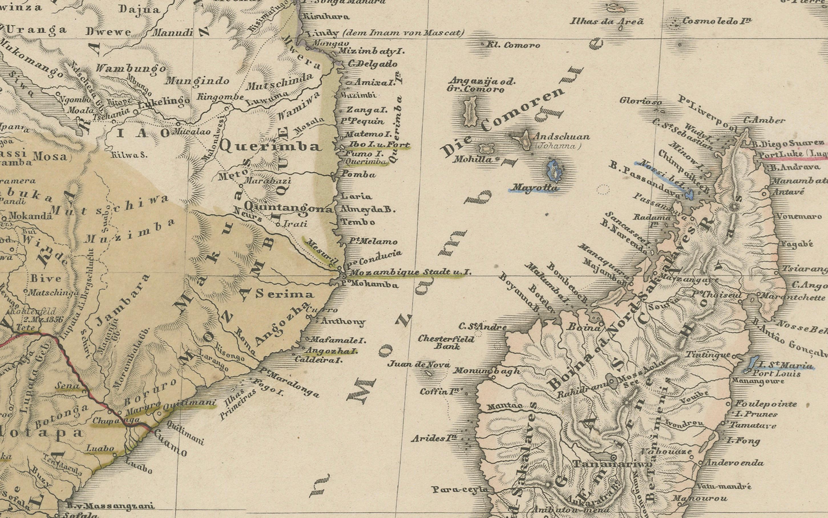 Mappa antica dell'Africa meridionale e del Madagascar - Splendida edizione del 1857 in vendita 1