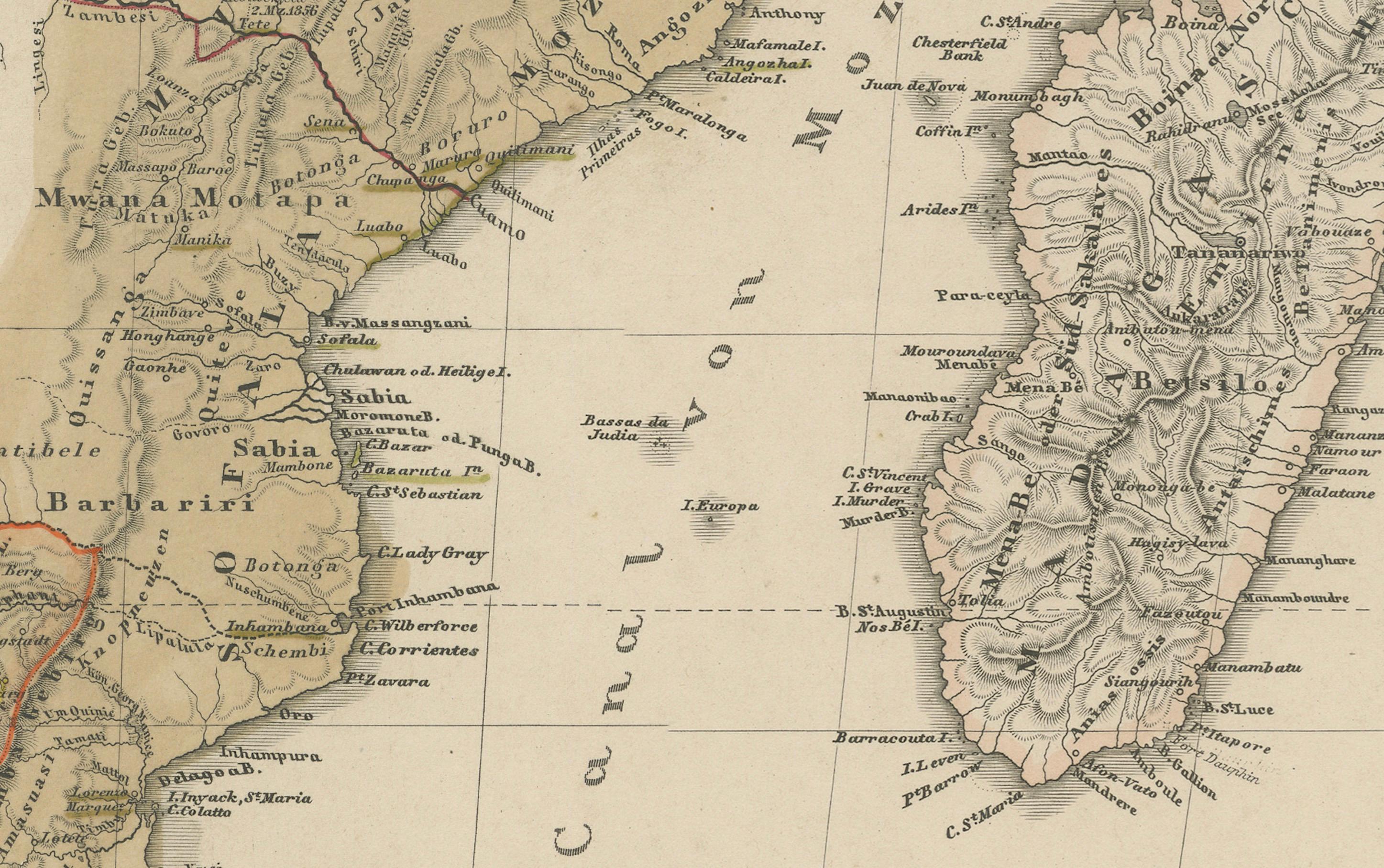 Mappa antica dell'Africa meridionale e del Madagascar - Splendida edizione del 1857 in vendita 2