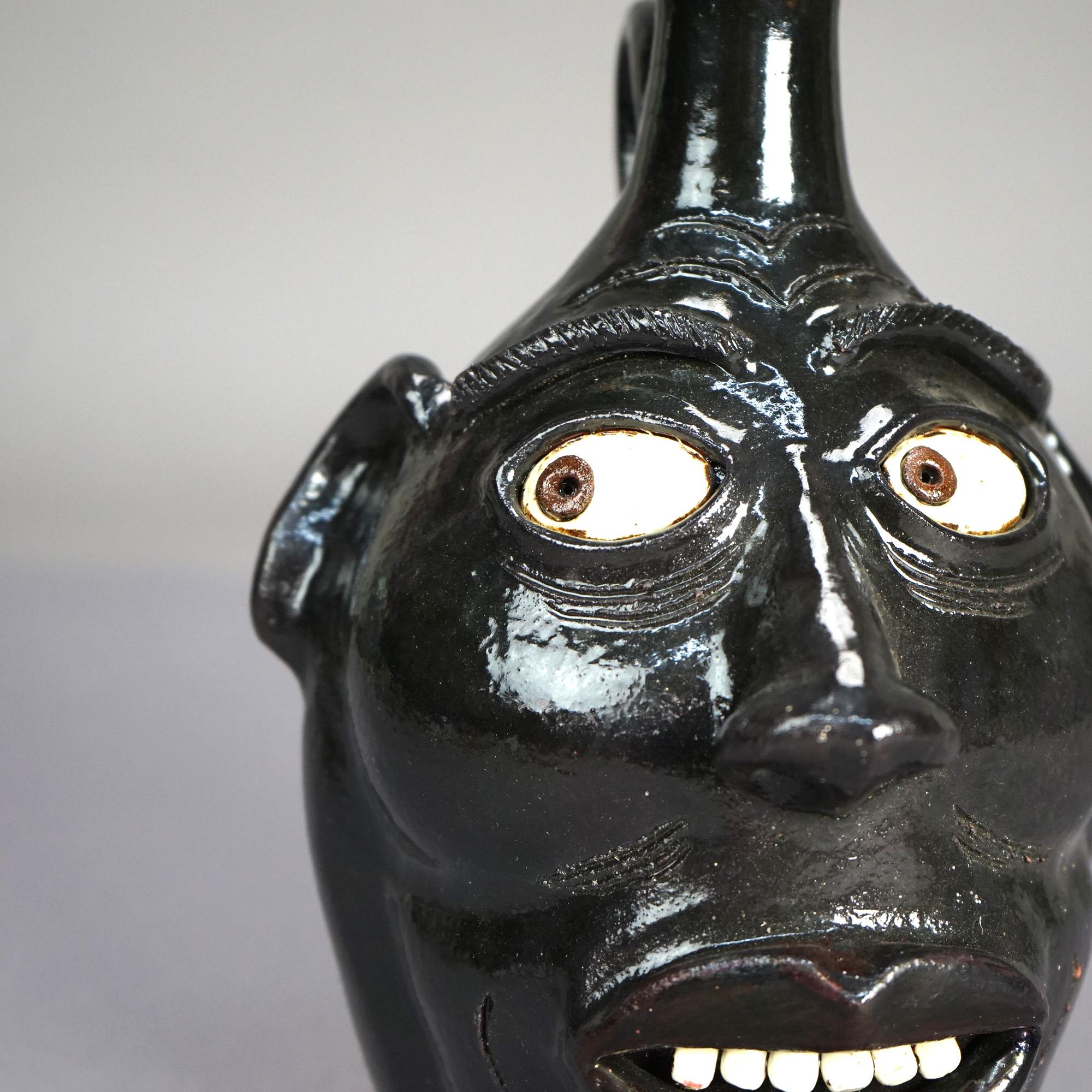 Southern Americana Pottery Face Jug by Perdua 20thC In Good Condition For Sale In Big Flats, NY