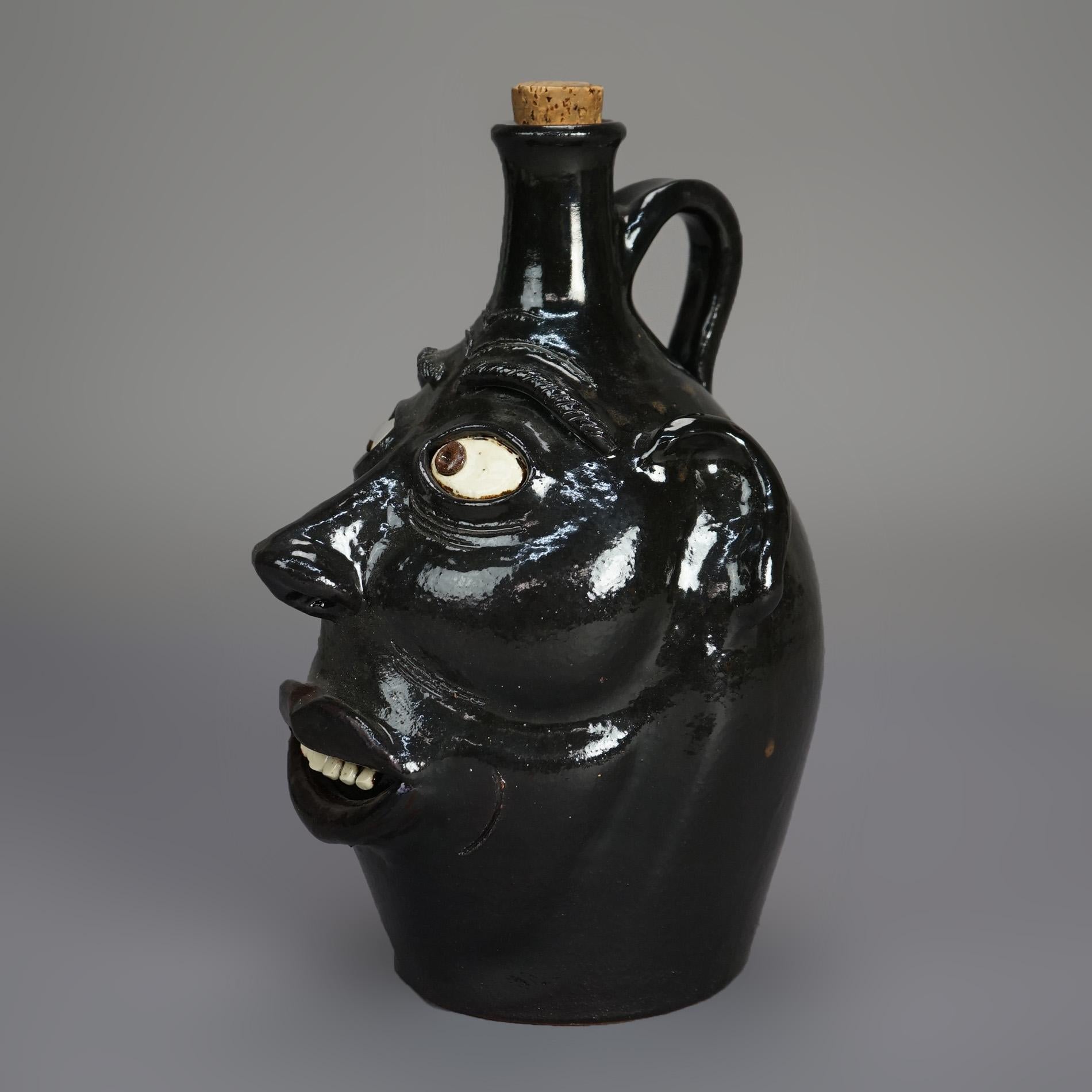 Southern Americana Pottery Face Jug by Perdua 20thC For Sale 1