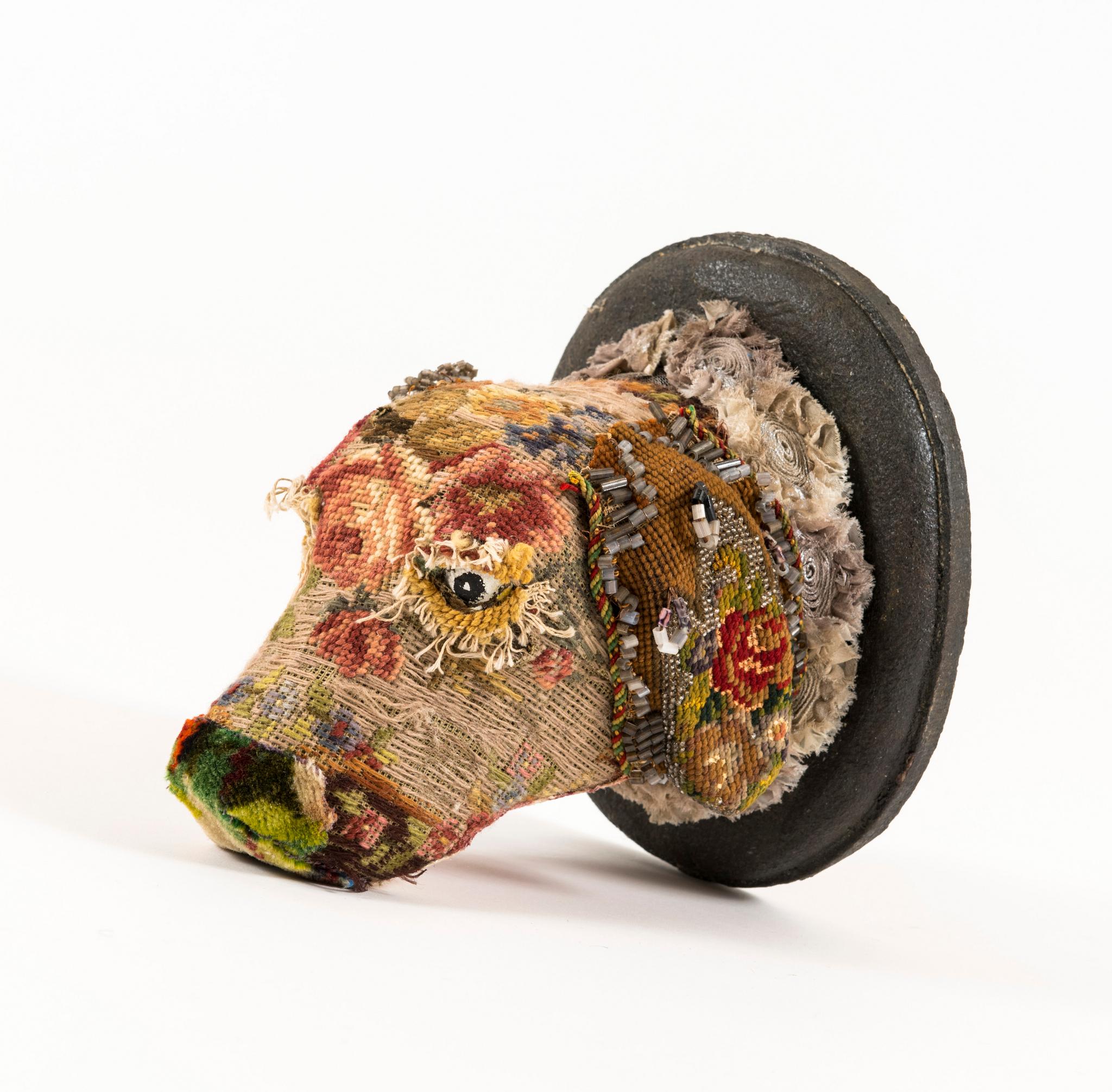 Southern Beasts Sandy Dog Head Mount by Mary Lou Marks In New Condition In Houston, TX
