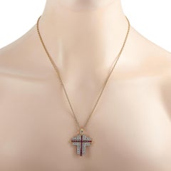 Southern Cross 18K Yellow Gold 1.37 ct Diamond and Ruby Cross Pendant Necklace