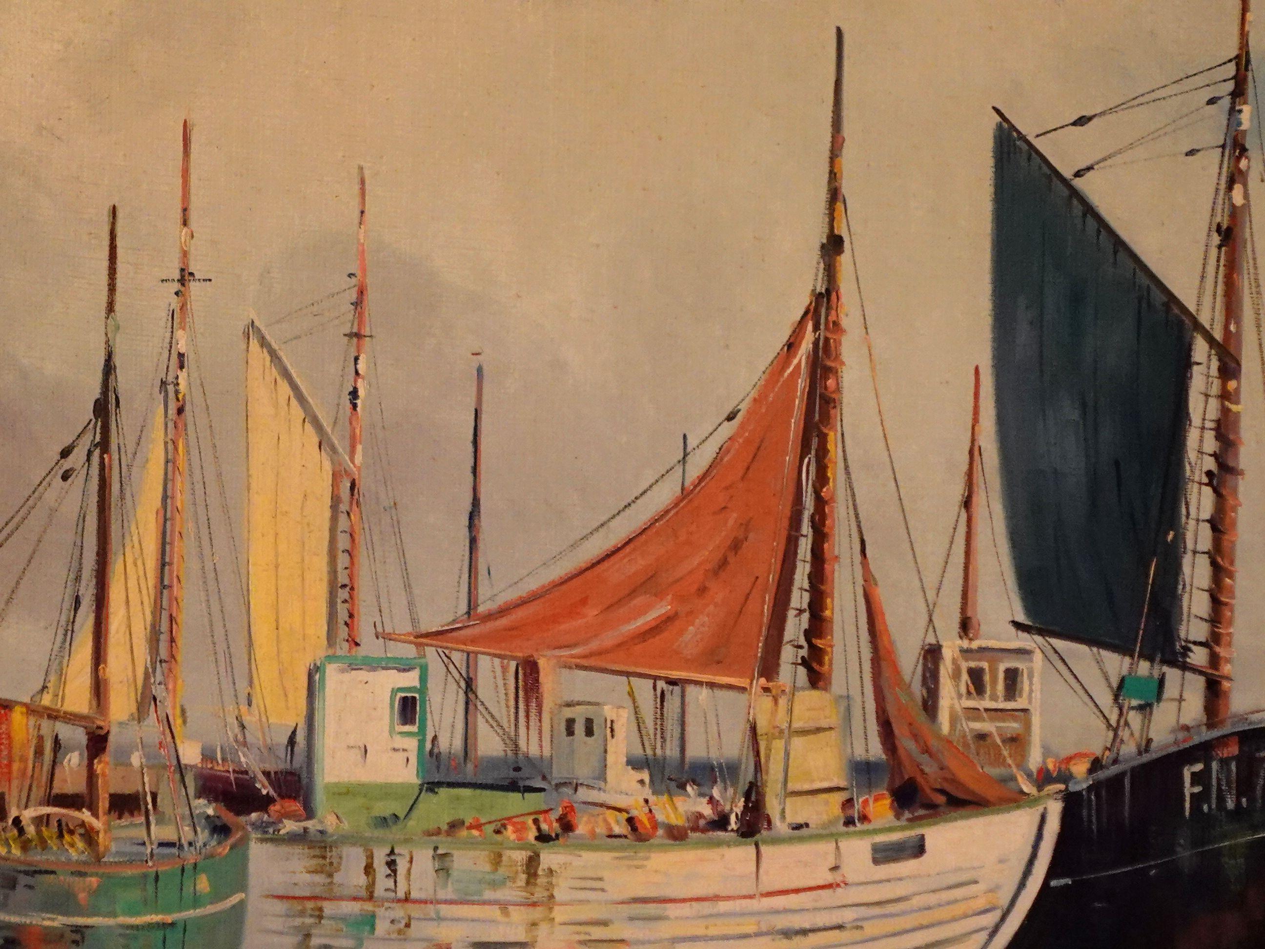 20th Century Southern European Harbor Scene, Oil on Board Signed For Sale