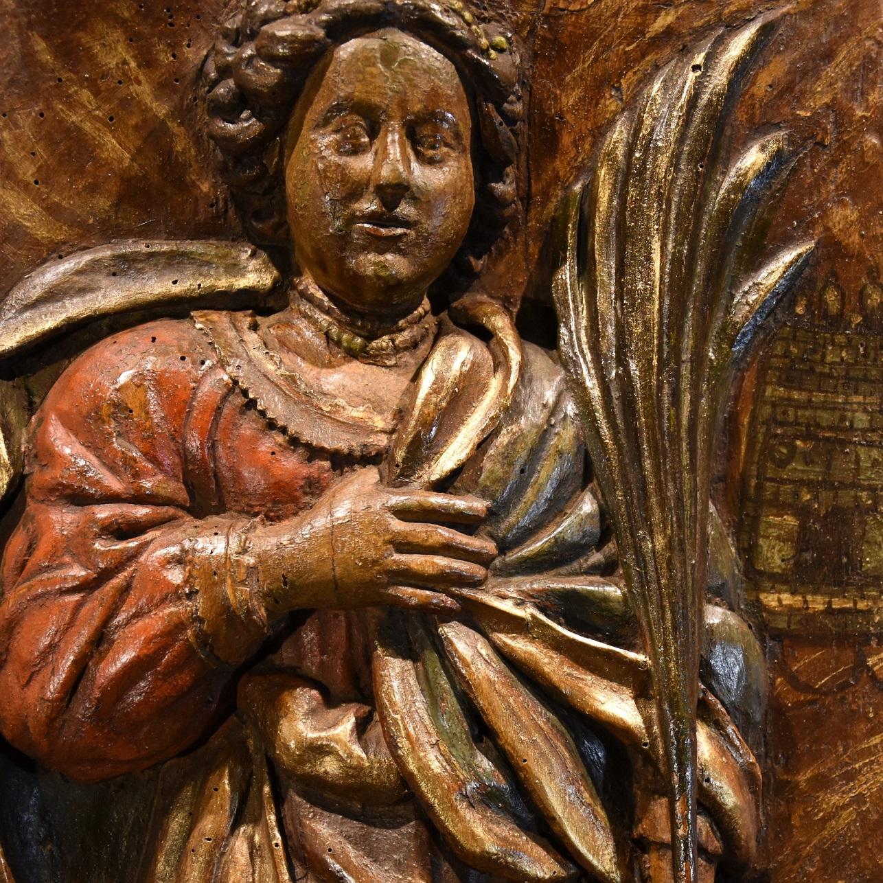 Saint Barbara France 16/17th Century Sculpture Wood Religious Old master Art For Sale 2