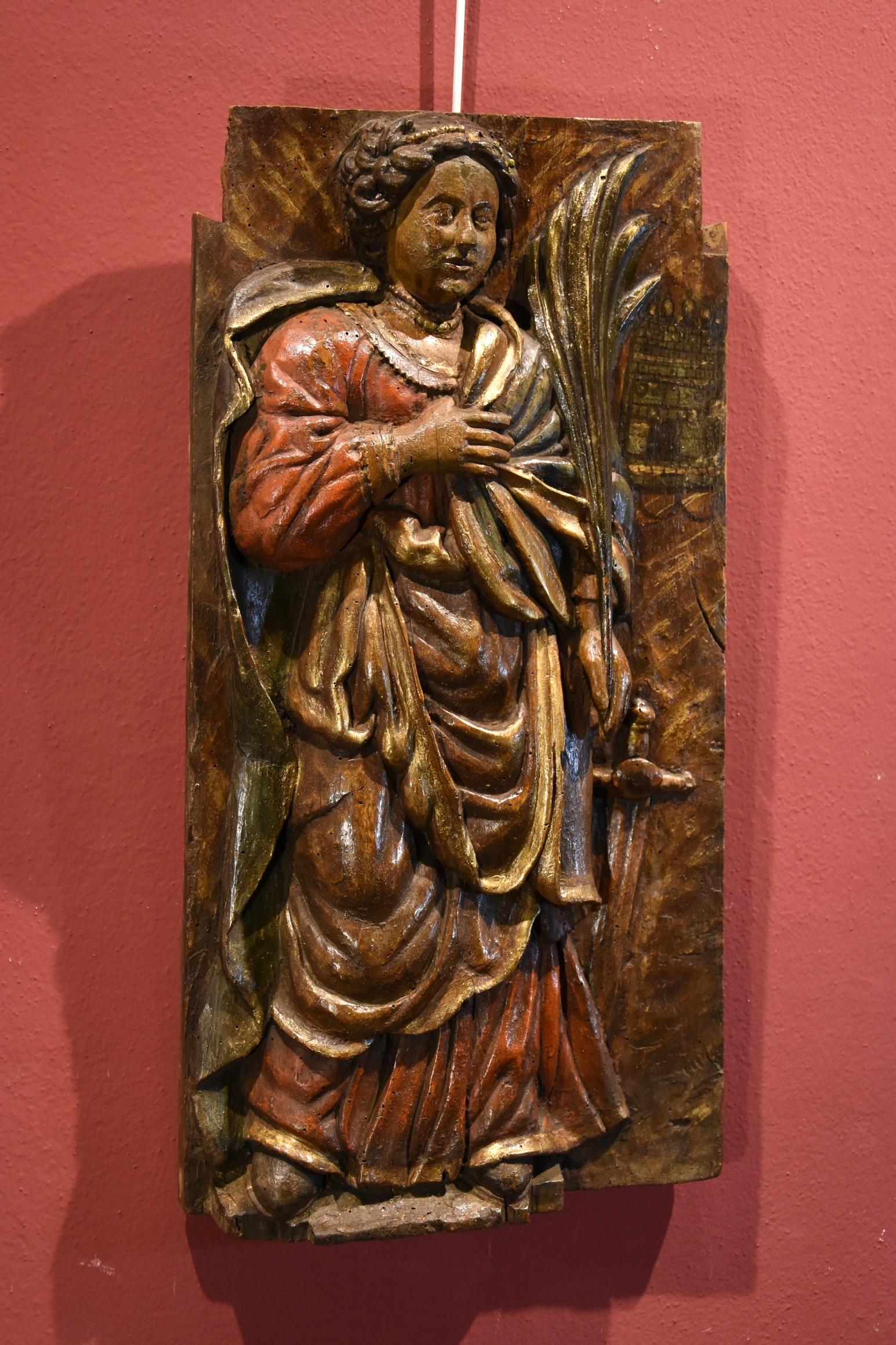 Saint Barbara France 16/17th Century Sculpture Wood Religious Old master Art For Sale 4