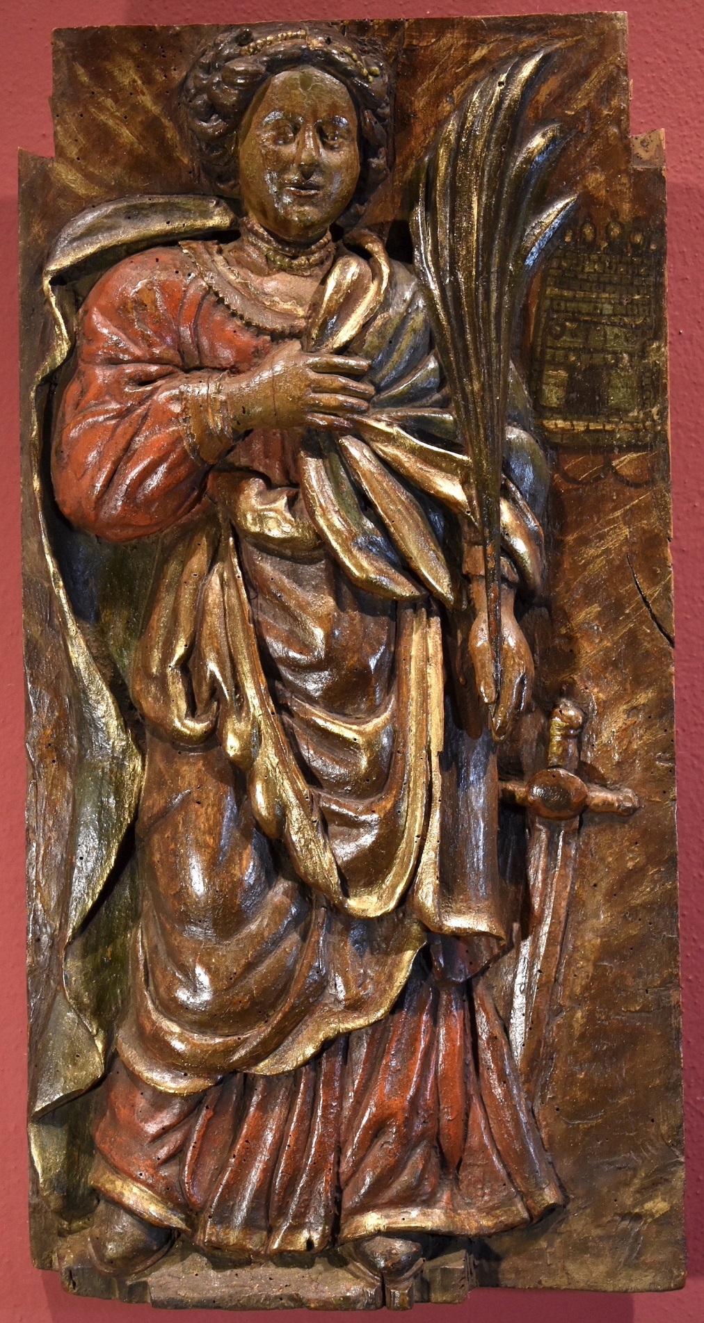 Southern France, 16th-17th century Figurative Sculpture - Saint Barbara France 16/17th Century Sculpture Wood Religious Old master Art