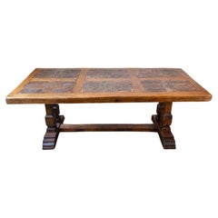 Table de salle à manger brutaliste française du Sud avec plateau en terre cuite inséré