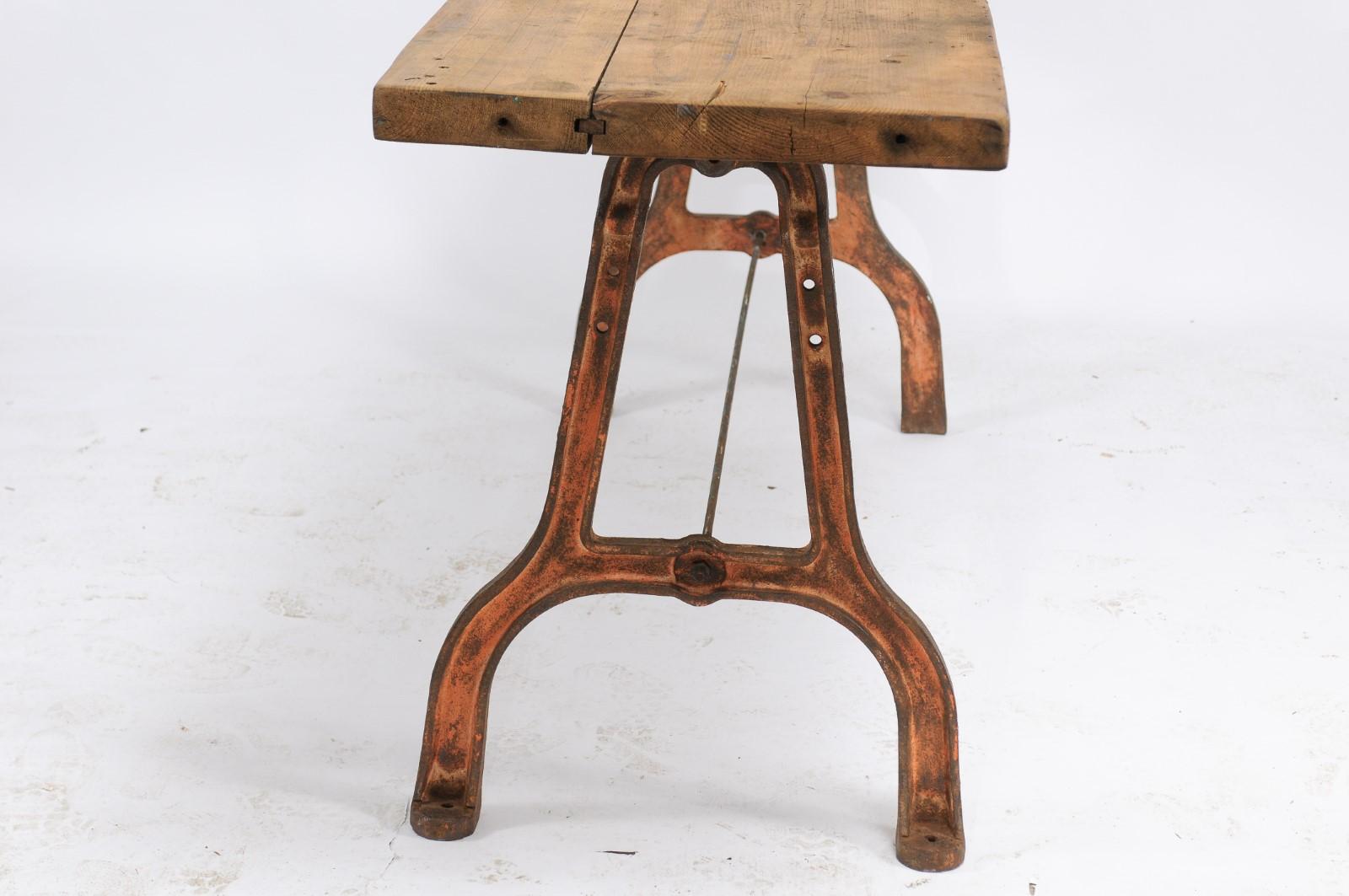 20th Century Southern French Long Iron and Oak Rectangular Console Table from the 1940s