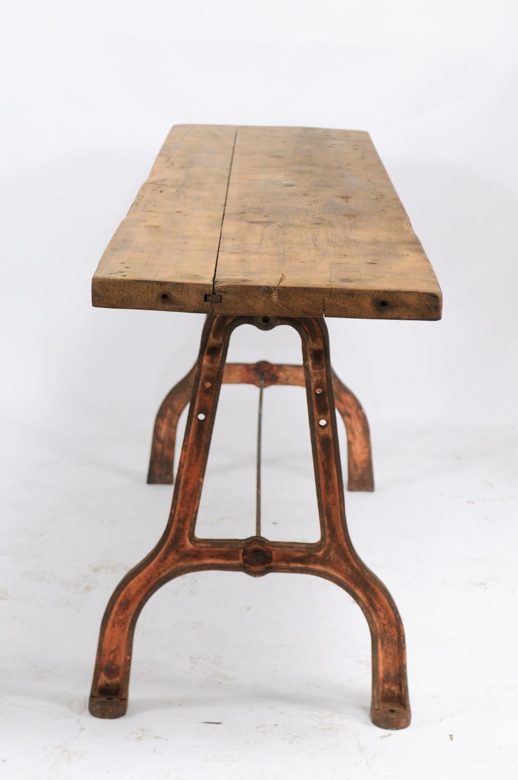 Southern French Long Iron and Oak Rectangular Console Table from the 1940s 1